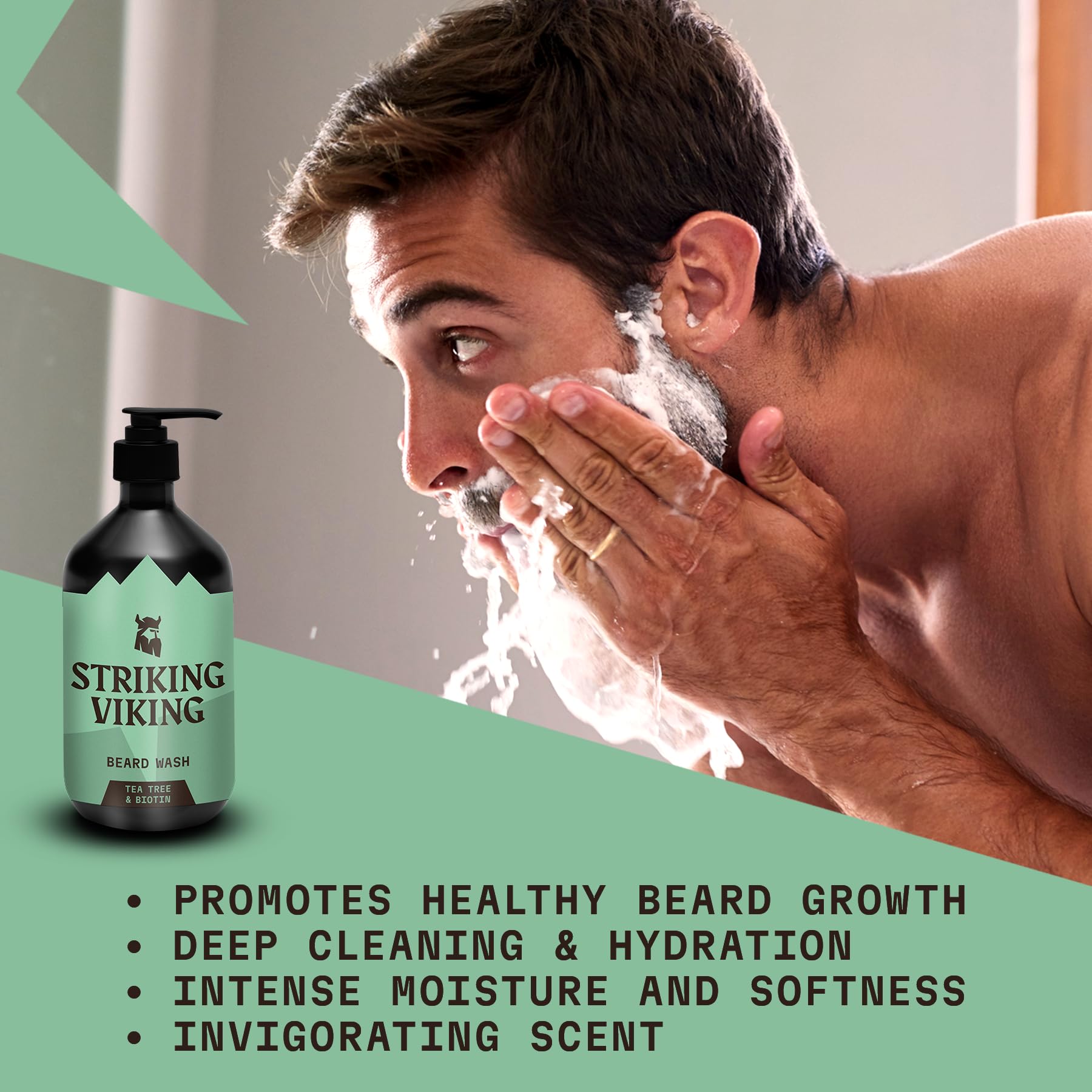 Striking Viking Beard Wash 17 Oz With Tea Tree & Biotin - Tea Tree Scented Beard Shampoo For Men Paraben & Sulfate Free - Deep C