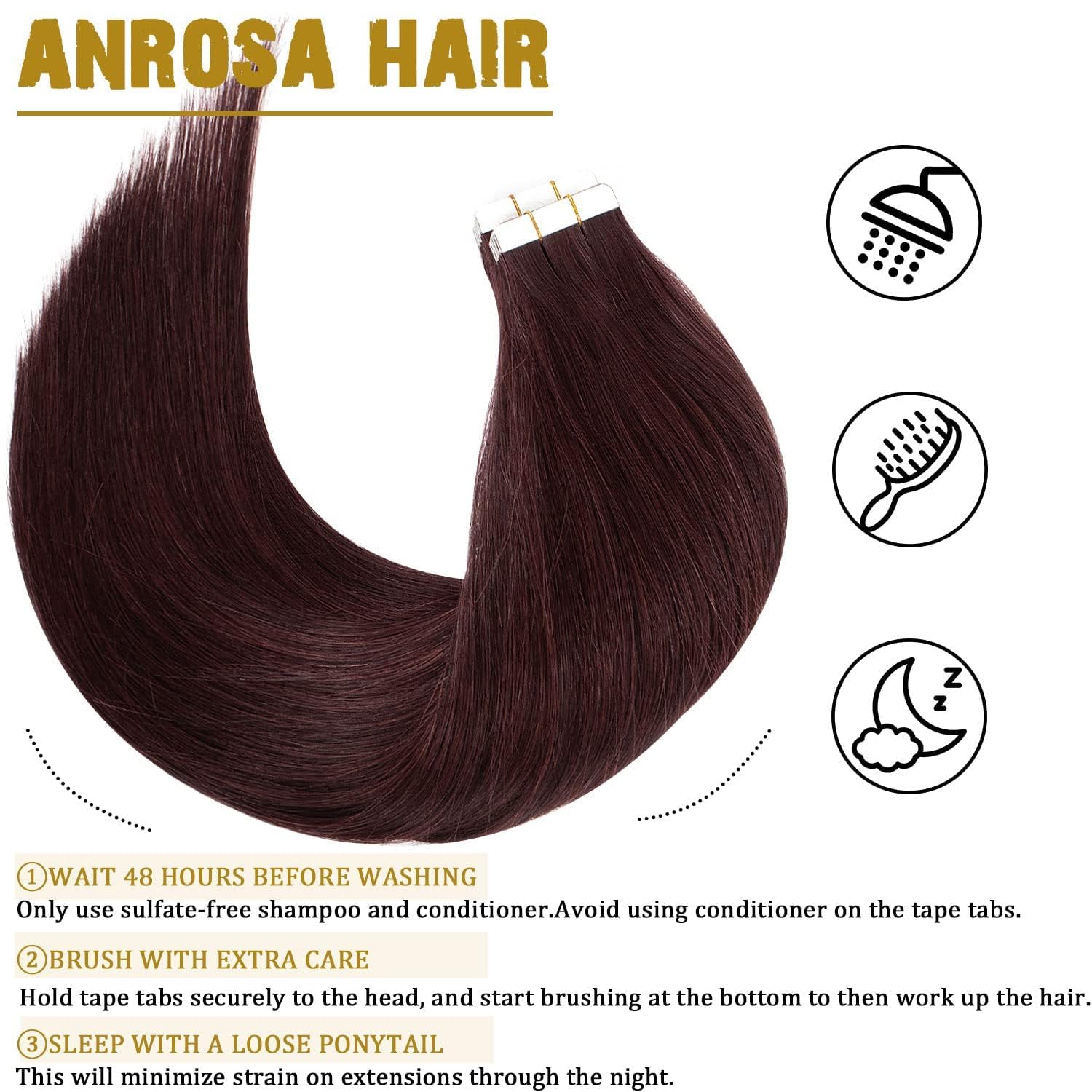 Anrosa 20 Inch Tape In Hair Extensions Human Hair Real Remy Human Hair Tape In Premium Quality Silky Hair Natural Hair Extension