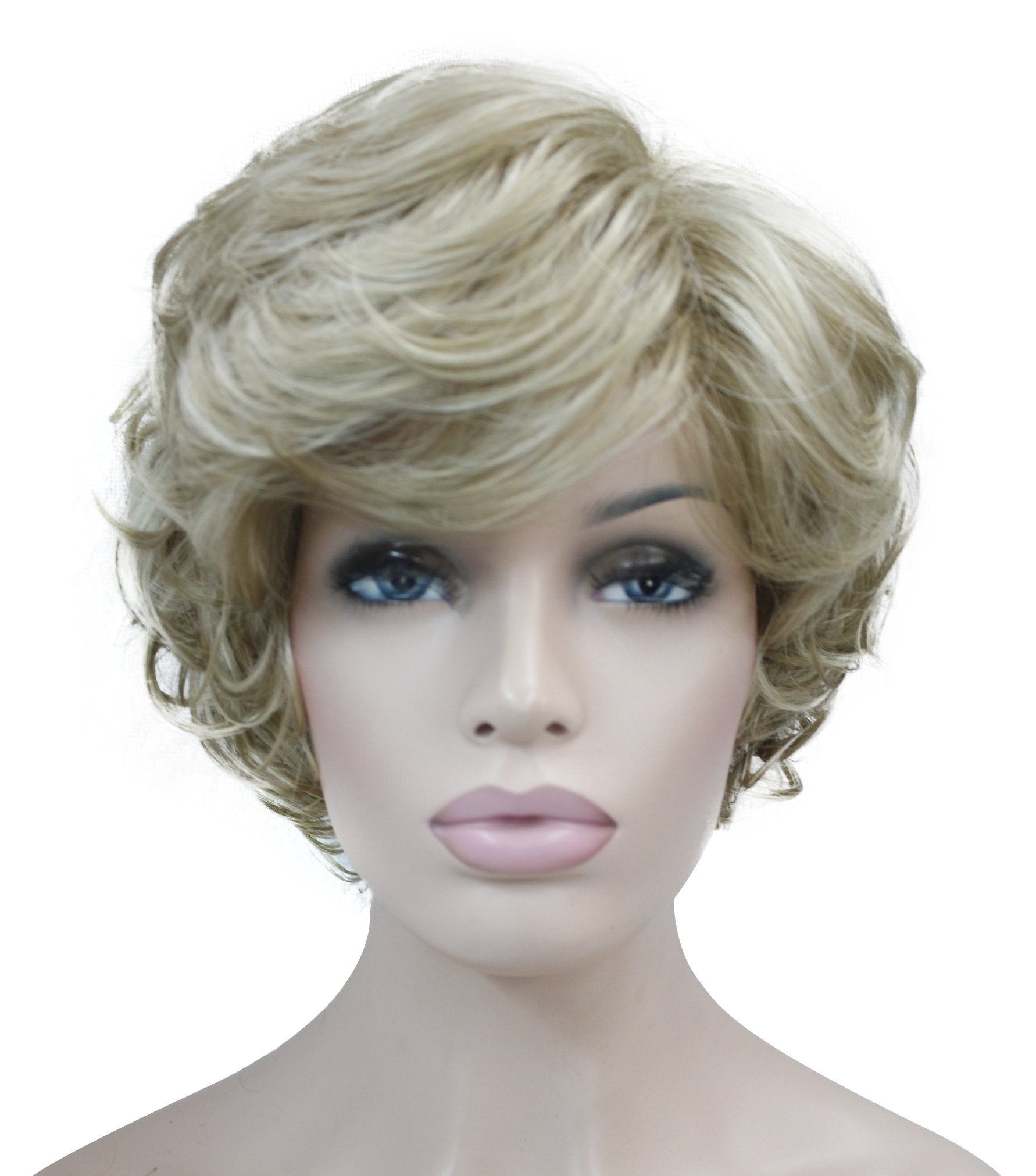 Lydell Women's Short Curly Wavy Wig Synthetic Hair Full Wig 6 inches (L16-613 Blonde with Highlights)