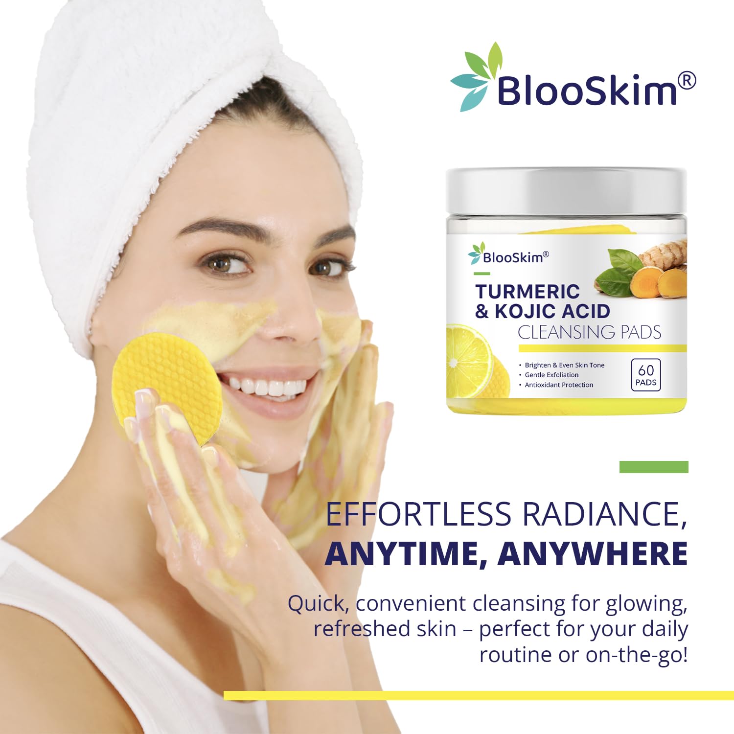 Turmeric Kojic Acid Cleansing Pads: Turmeric Pads for Face Dark Spots - Exfoliating Brightening Pad - Uneven Skin Tone Treatment
