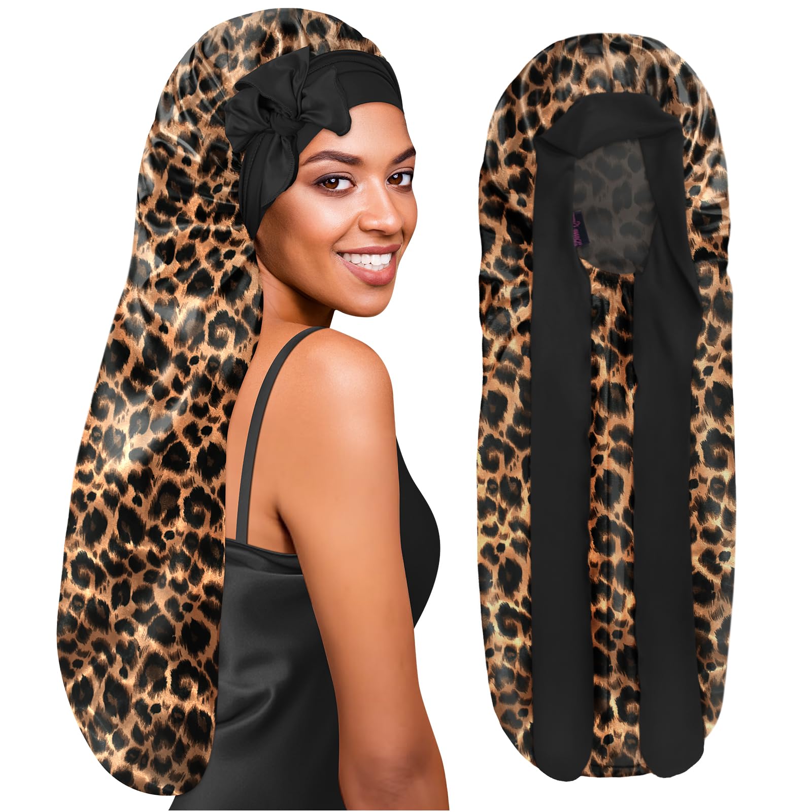 BONNET QUEEN Braid Bonnet for Sleeping Extra Long Silk Bonnet for Braids Satin Bonnet for Sleeping Satin Hair Bonnet Locs with T