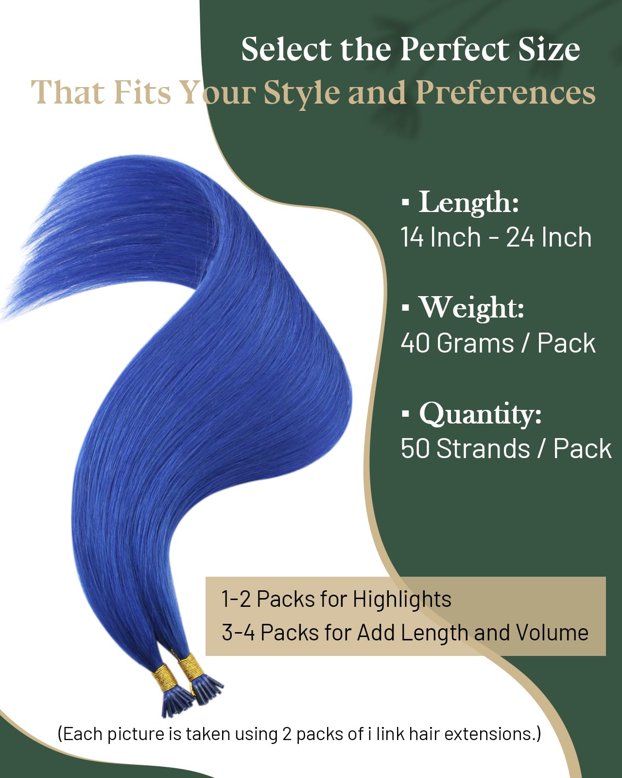 Ugeat 22 Inch Blue Itip Hair Extensions Real Human Hair Keratin I Tip Extensions Human Hair 25s Hair Extensions for Kids Blue I