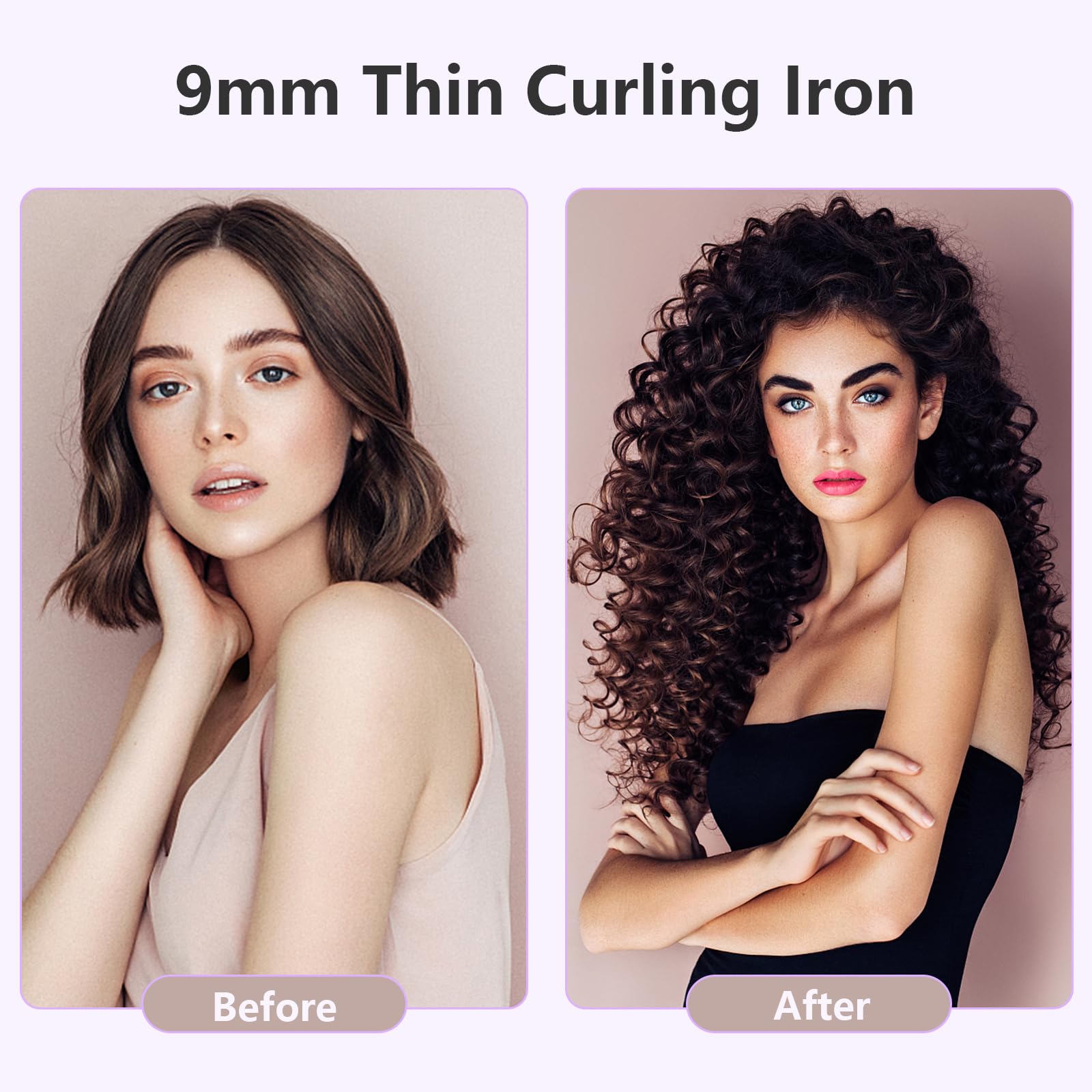 MELYDO 3/8 Inch Small Curling Iron Wand for Short & Long Hair, Ceramic Small Barrel Curling Iron Tiny Curling Wand with Adjustab