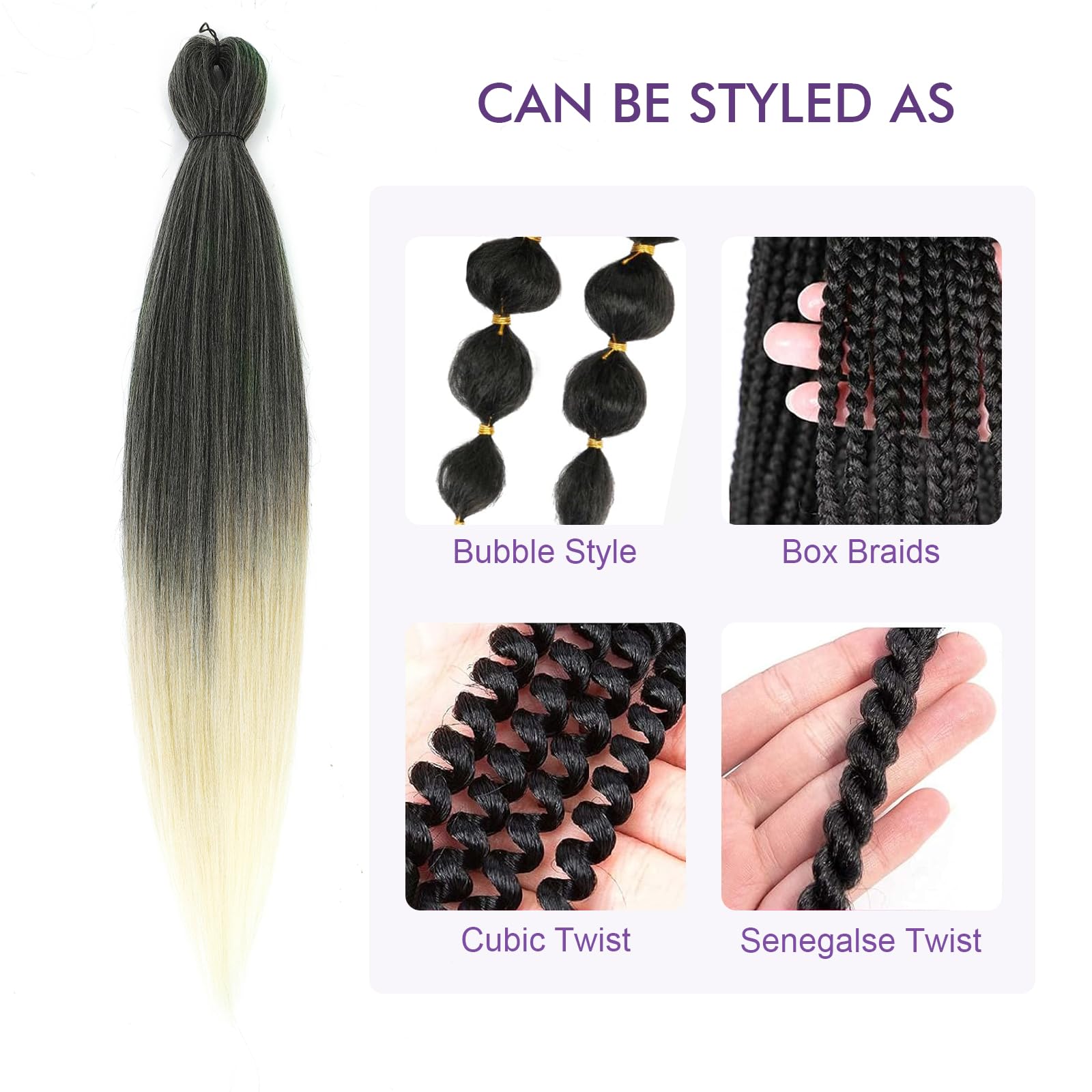 Rosdina Pre-Stretched Braiding Hair - 28 Inch 8 Packs Ombre 613 Super Long Braiding Hair For Twist Or Box Braids, Yaki Texture H