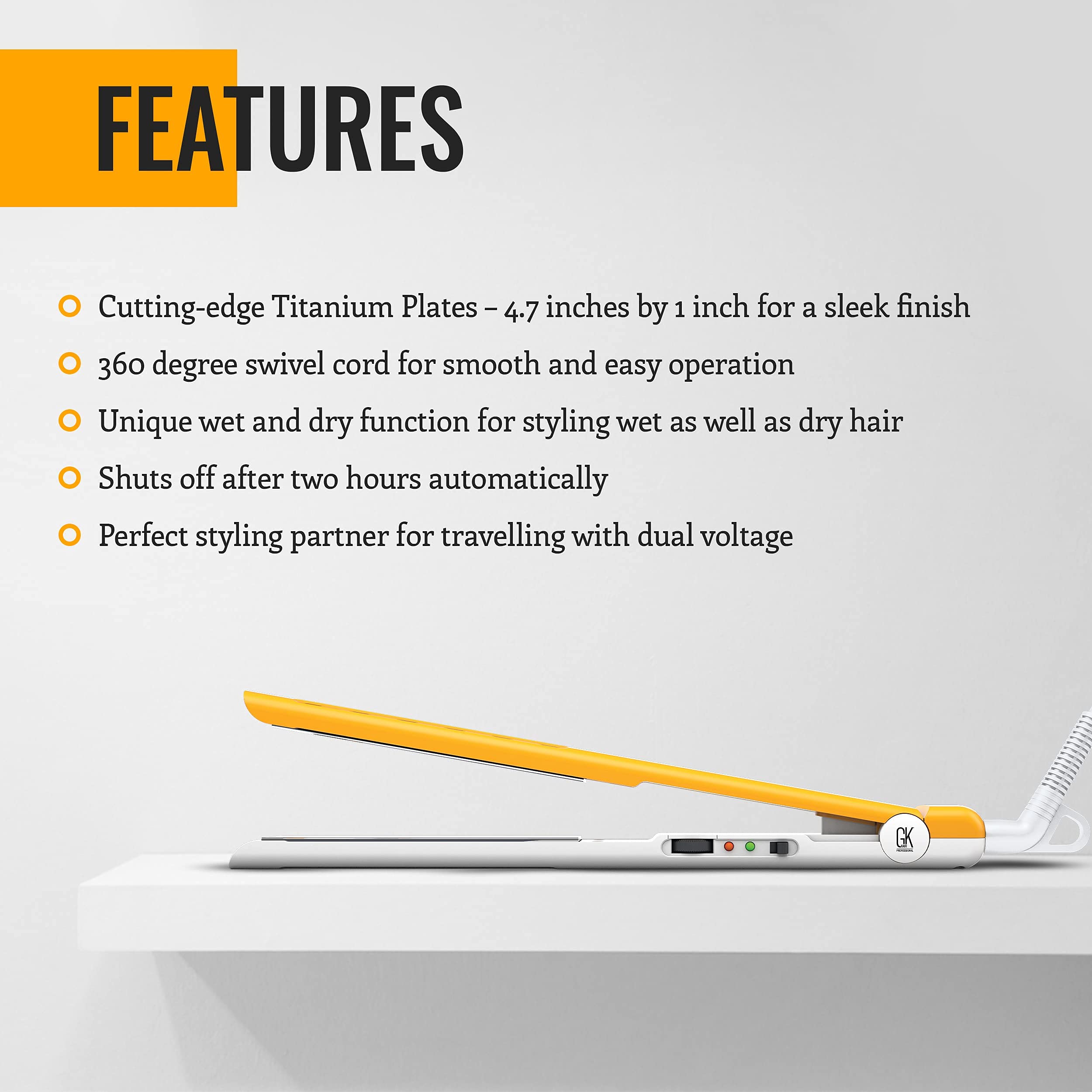 Gk Hair Global Keratin D700 Titanium Styling Flat Iron 360 Degree Swivel Cord Auto Shutoff Professional Straightener Works On We