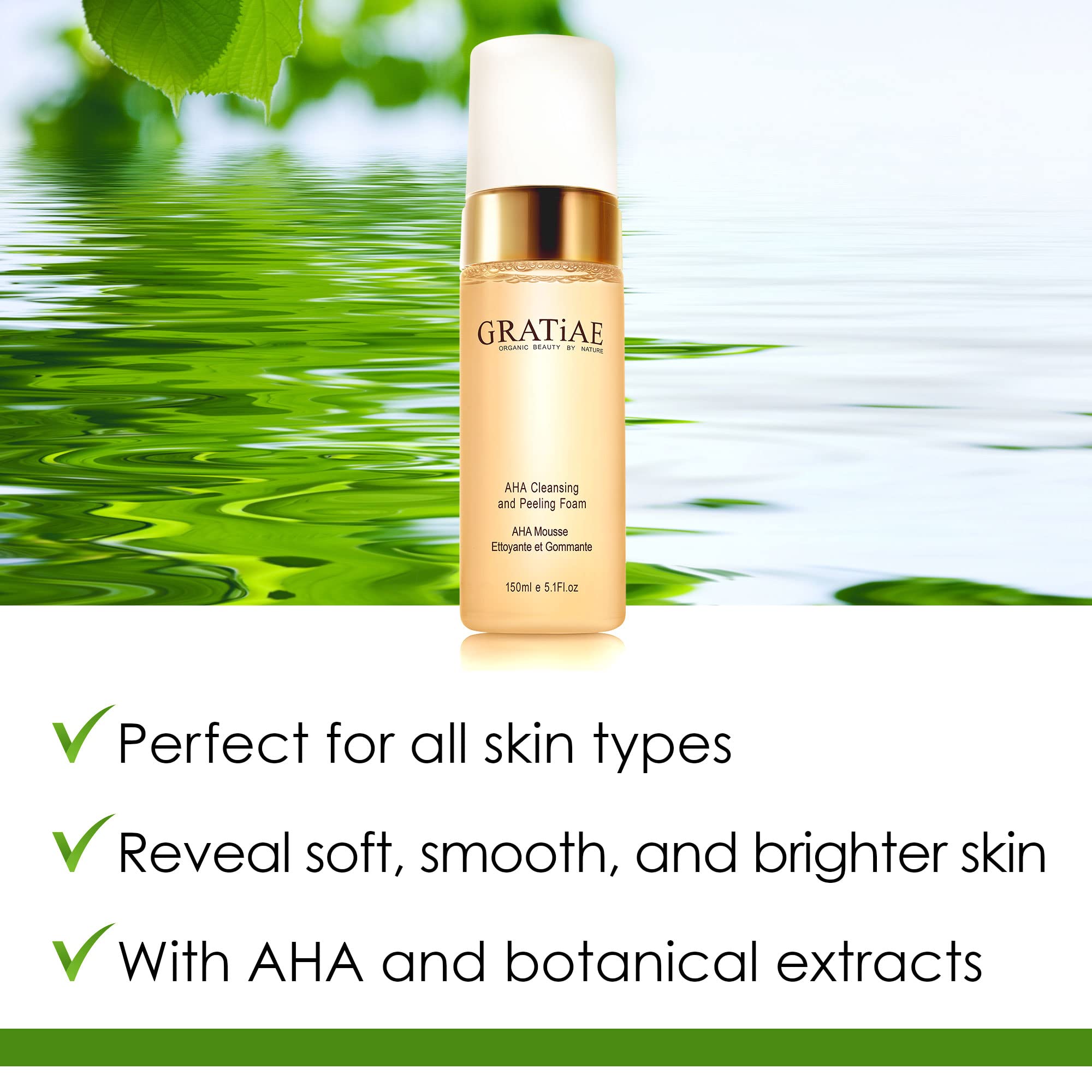 Gratiae organics, AHA Cleansing and Peeling Foam face wash, non-drying facial cleanser for sensitive, acne & allergy prone and a