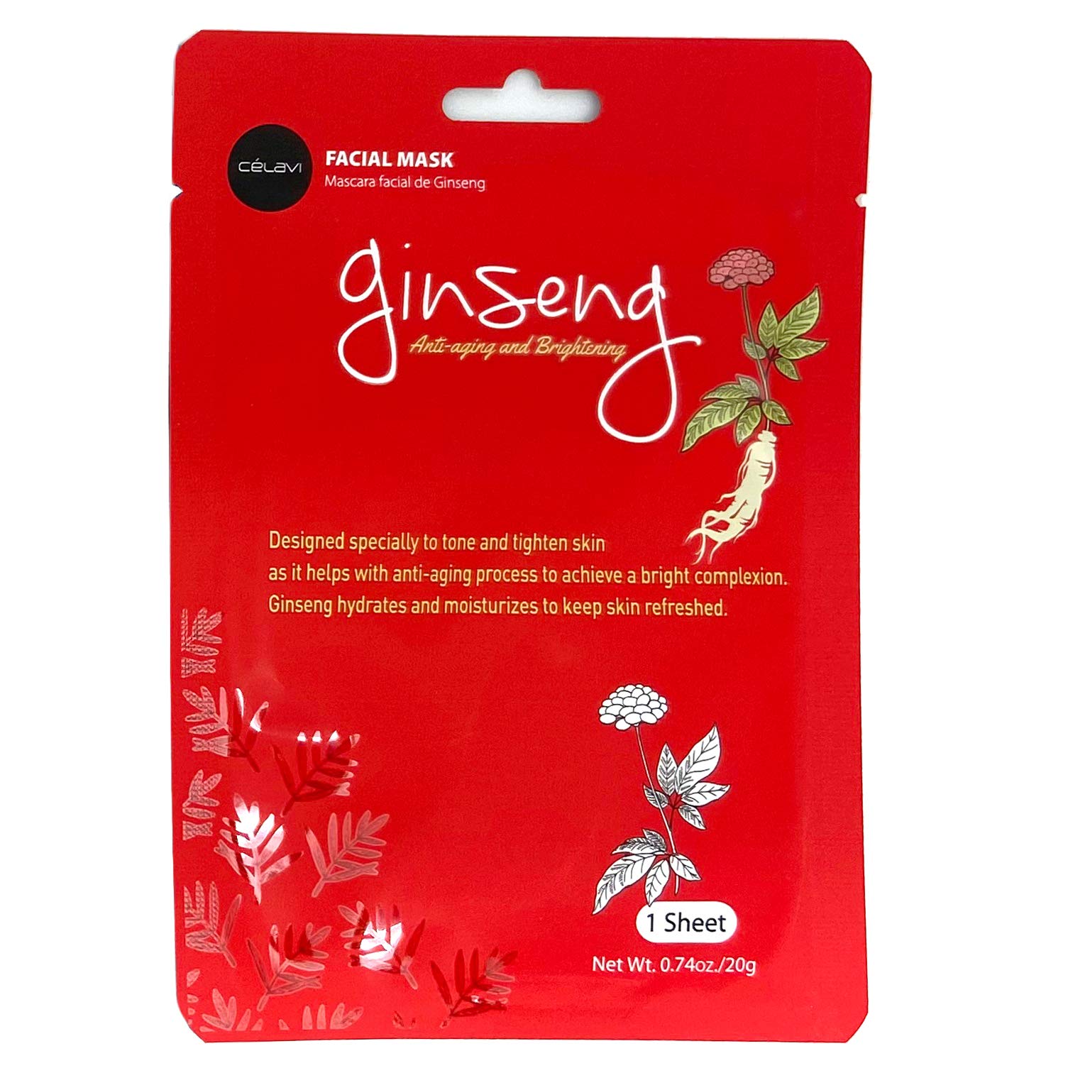 Celavi Facial Mask Set Korean Essence Sheet Masks (12-Pcs, Ginseng)