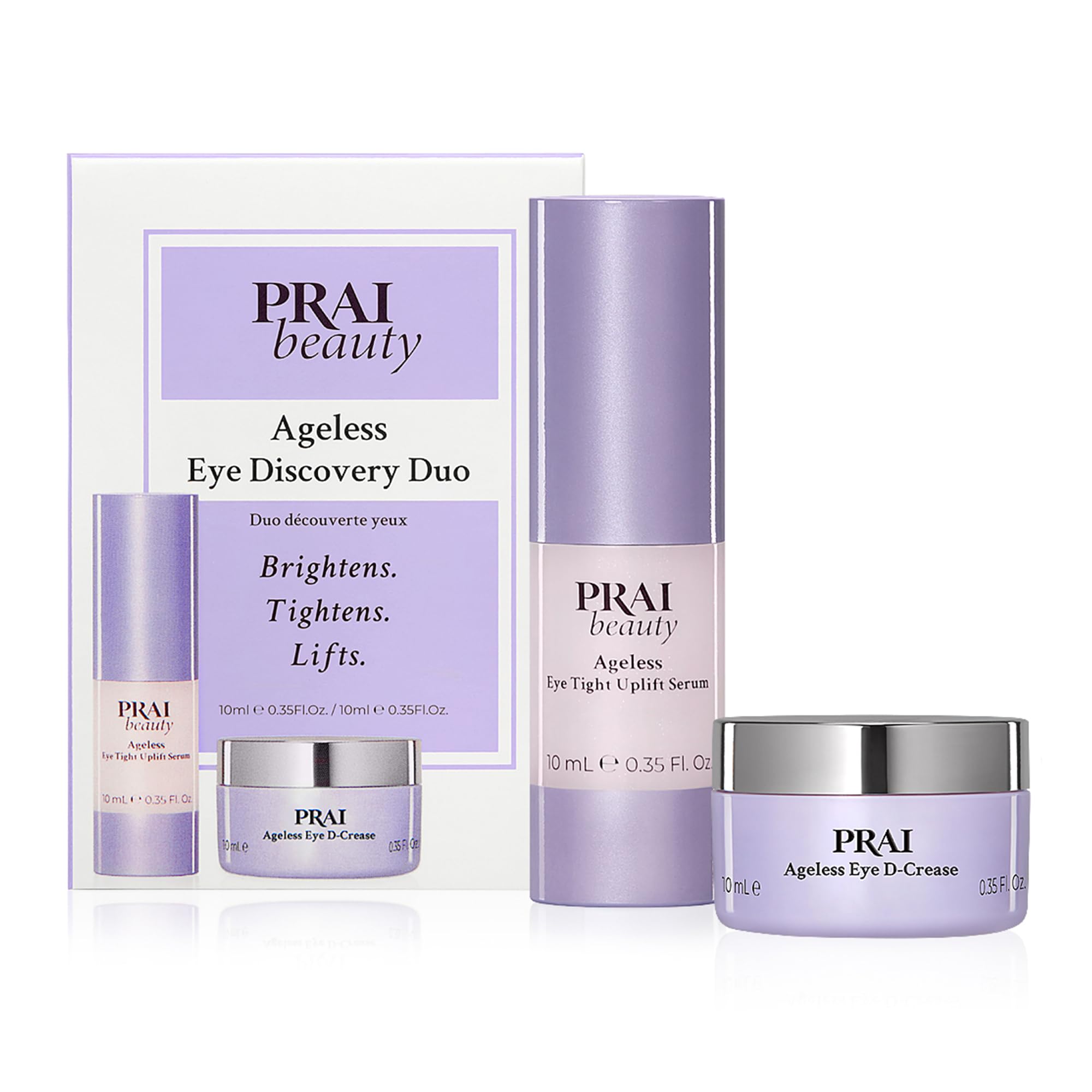 PRAI Beauty Ageless Hydrating and Anti-Aging Eye Cream + Eye Serum Kit | Ageless Eye D-Crease and Ageless Eye Tight Uplift Serum