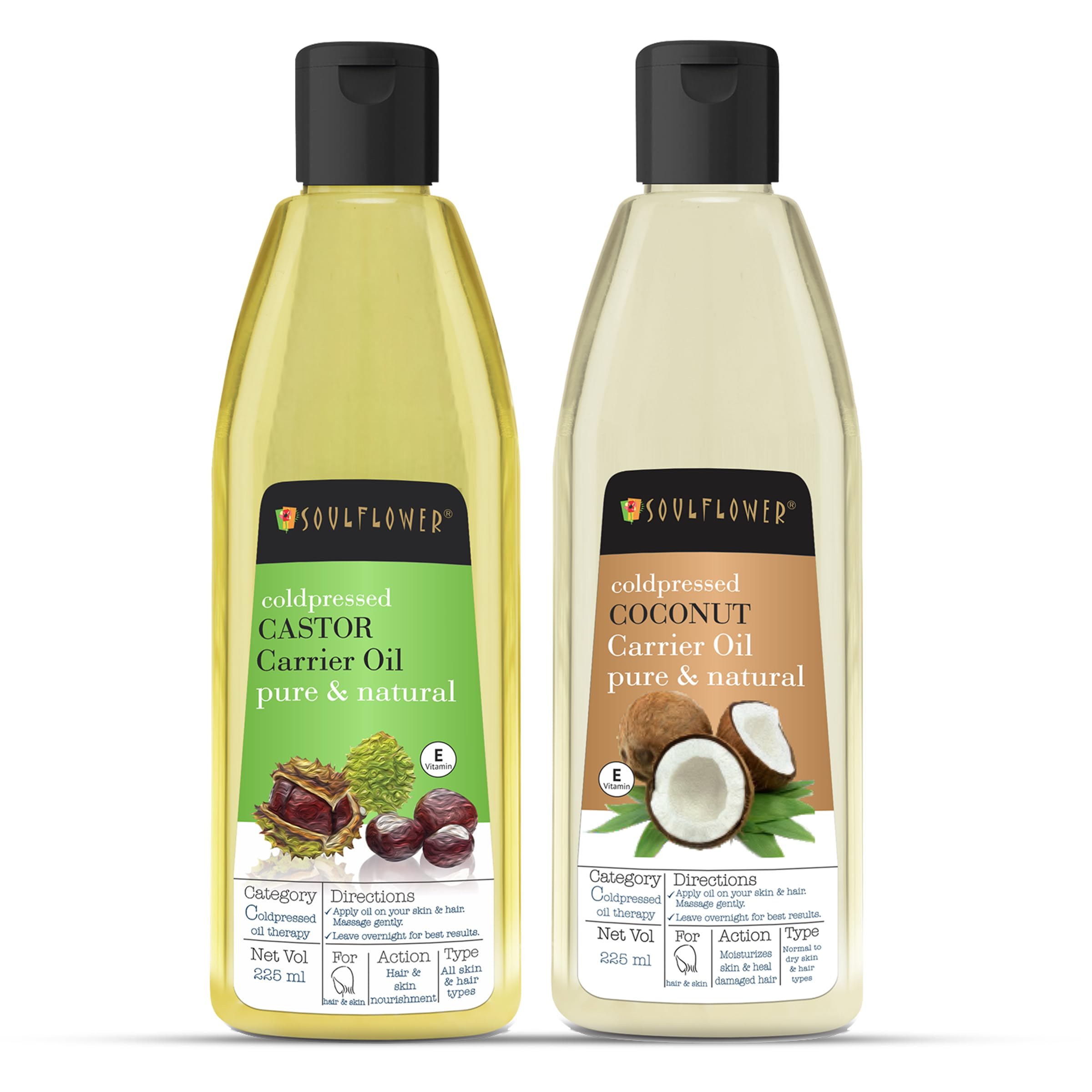 Soulflower Castor Oil & Coconut Oil For Hair Growth, Hair Fall Control, Moisturizing Skin, Nourishment, Massage |100% Pure & Nat