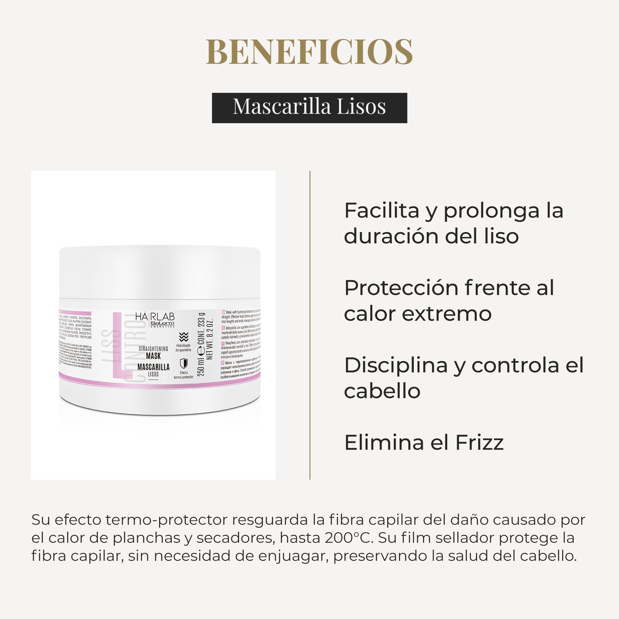 Salerm - Smoothing Hair Mask - Lisos Hair Lab - 250 Ml - Perfect Smoothing For Unruly Hair - With Hydrolyzed Keratin And Coconut