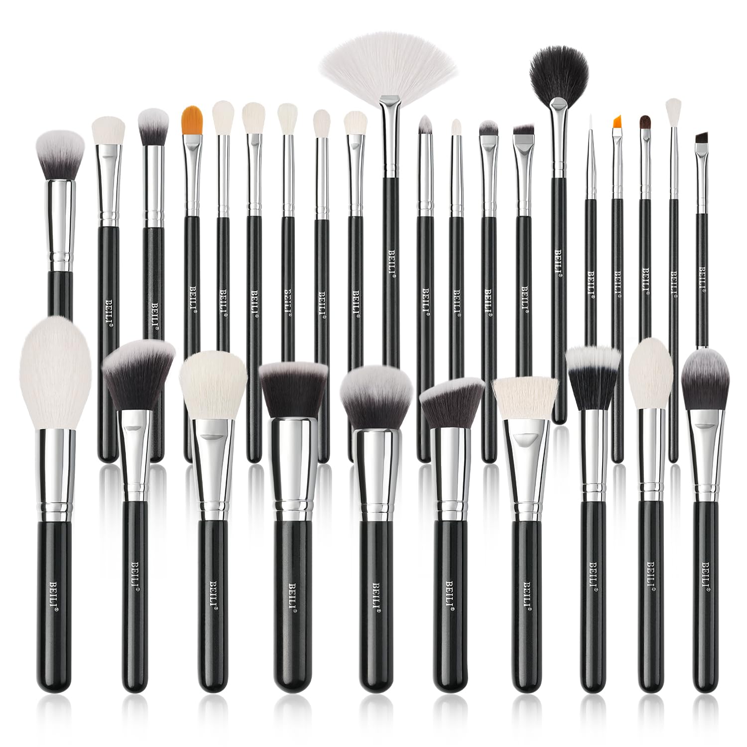 Beili 30Pcs Professional Makeup Brush Set Original Natural-Synthetic Kabuki Foundation, Face Powder, Highlighter, Contour, Eye S