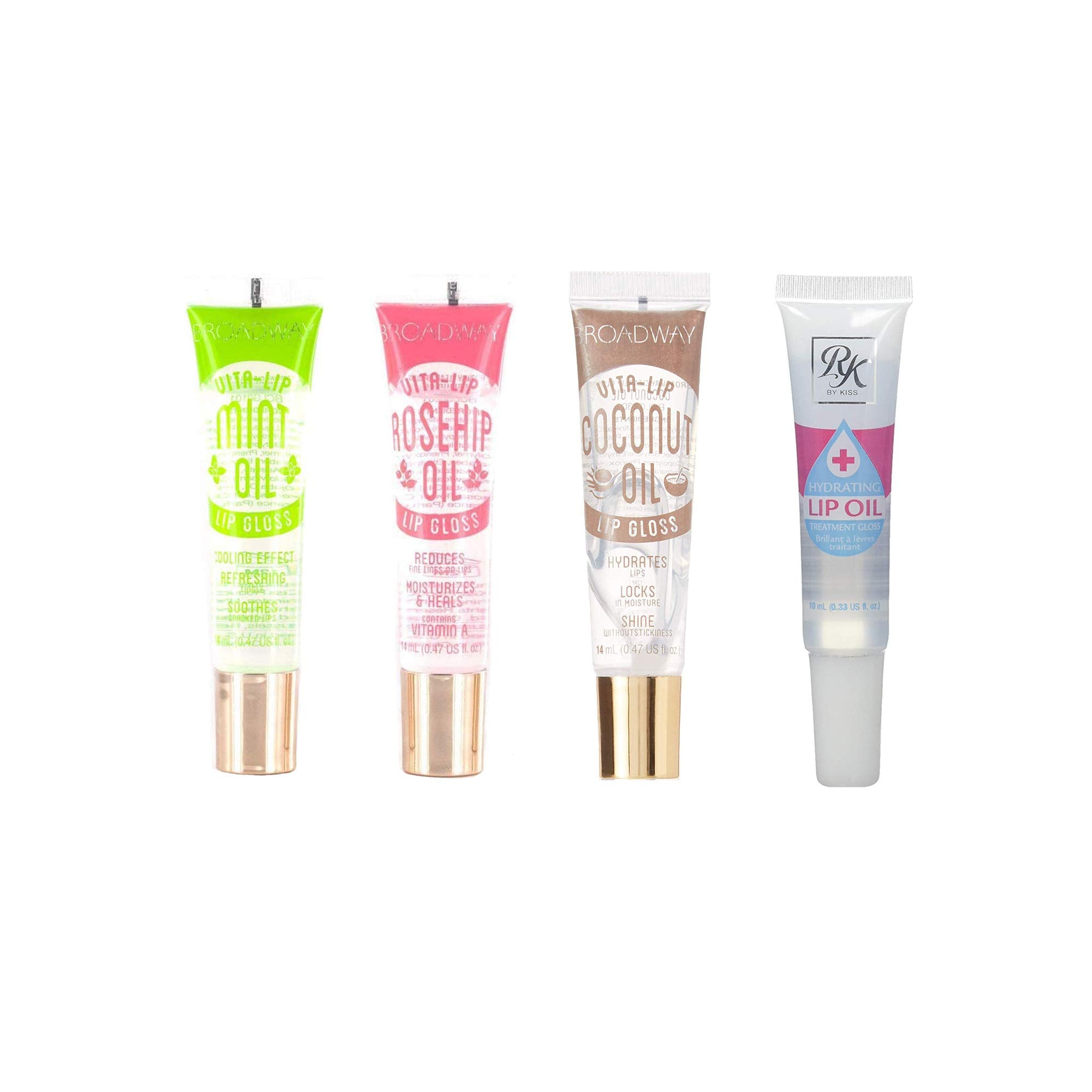 Ruby Kisses Hydrating Lip Oil & Clear Lip Gloss Set - 4 Piece Pack, Moisturizing Formula, Perfect for All Skin Tones