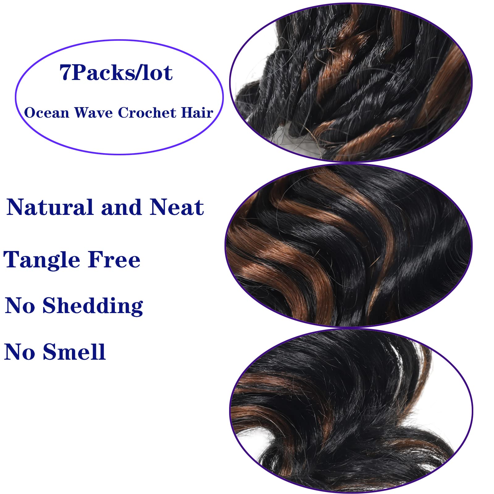 126 Strands Ocean Wave Crochet Hair Pre Looped 9 Inch 7 Packs Deep Wave Short Water Wave Wavy Crochet Hair Curly Braiding Hair C