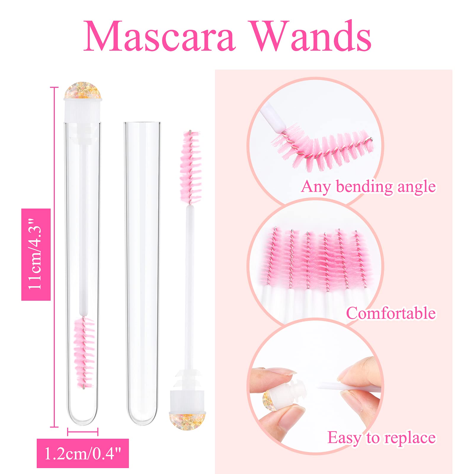 Dming 50Pcs Eyelash Brush Lash Wand Makeup Tool Eyelash Extension Supplies Cleaning Brush Diamond Mascara Foil Pink