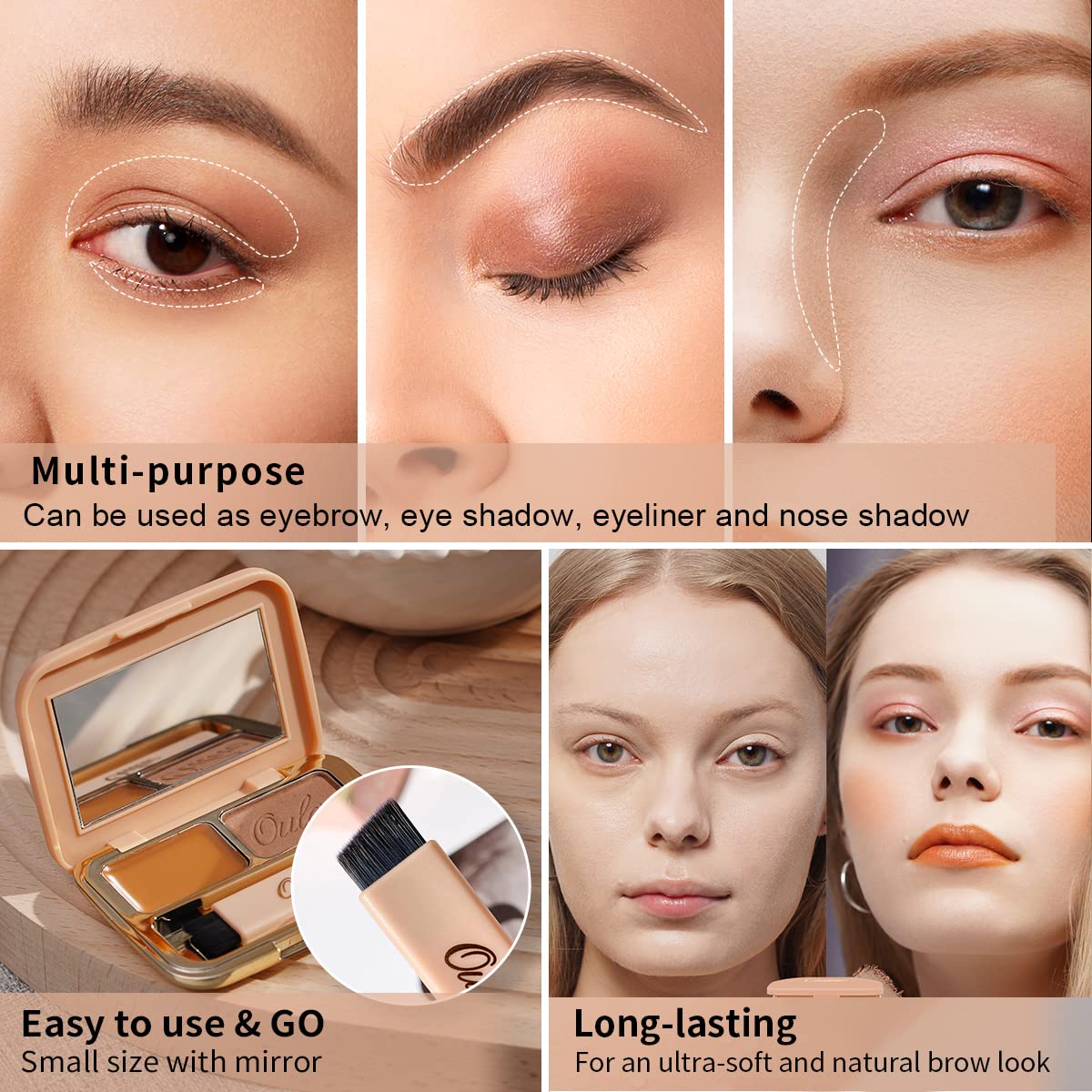 Oulac Waterproof Eyebrow Powder Kit With Brow Brush 2 In1 Long Lasting Instant Eyebrow Pomade & Powder Natural Makeup For Sparse
