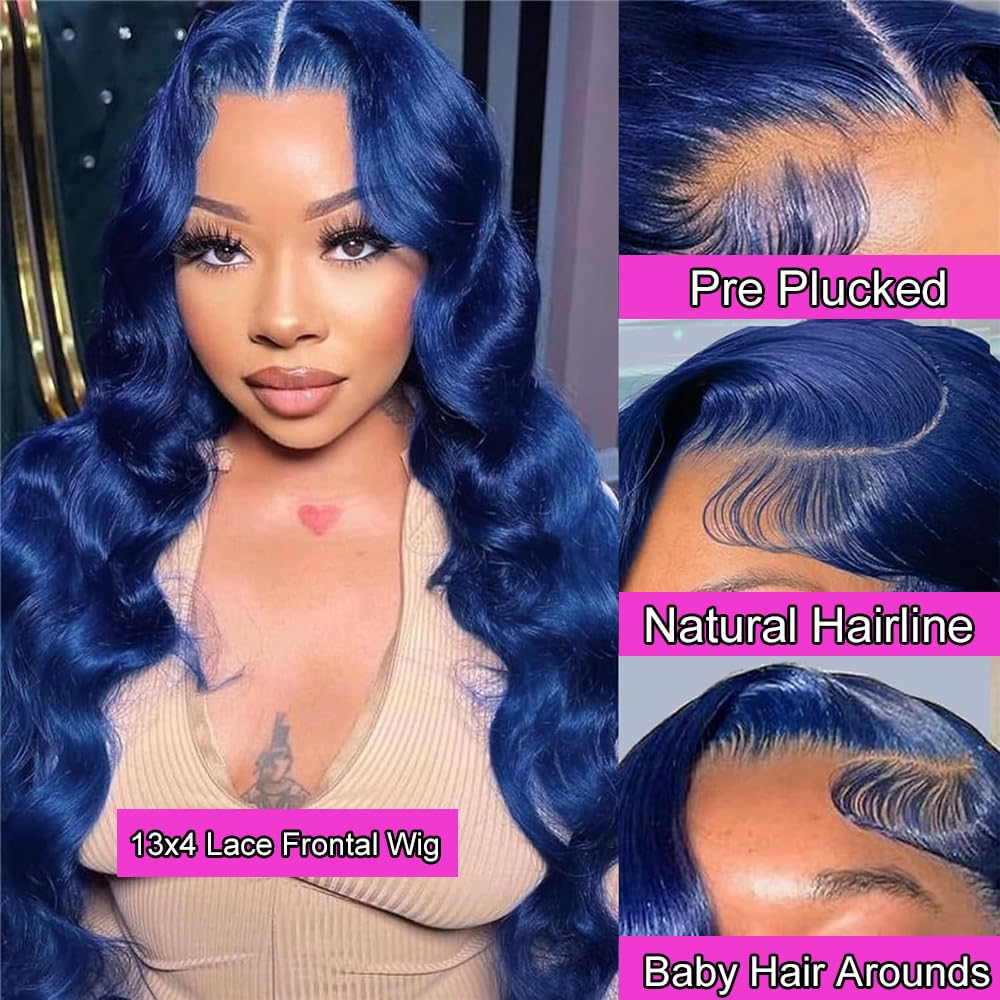 Blue Lace Front Wigs Human Hair Body Wave 13X4 Hd Royal Blue Lace Front Wig Human Hair Wear And Go Glueless Navy Blue Wigs Human