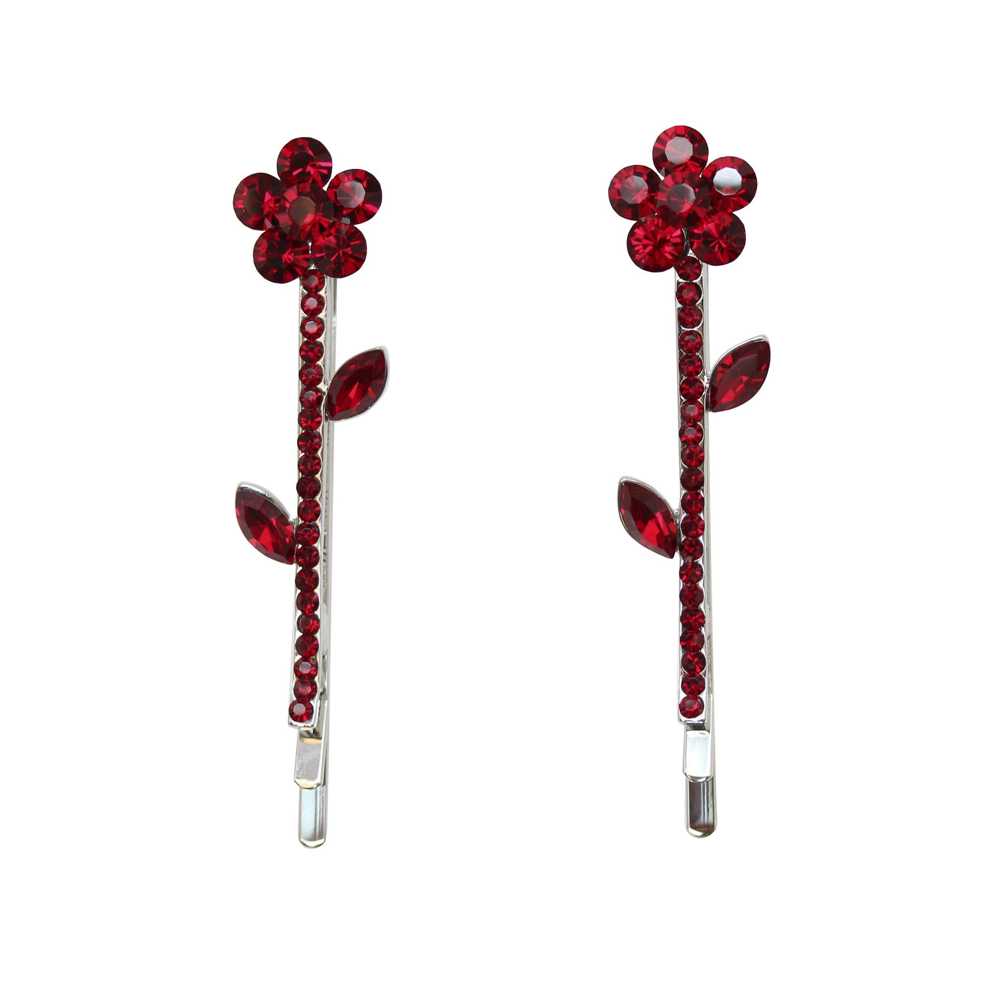 Faship A Pair Of Red Rhinestone Crystal Floral Hair Clips 2 Pcs Pins