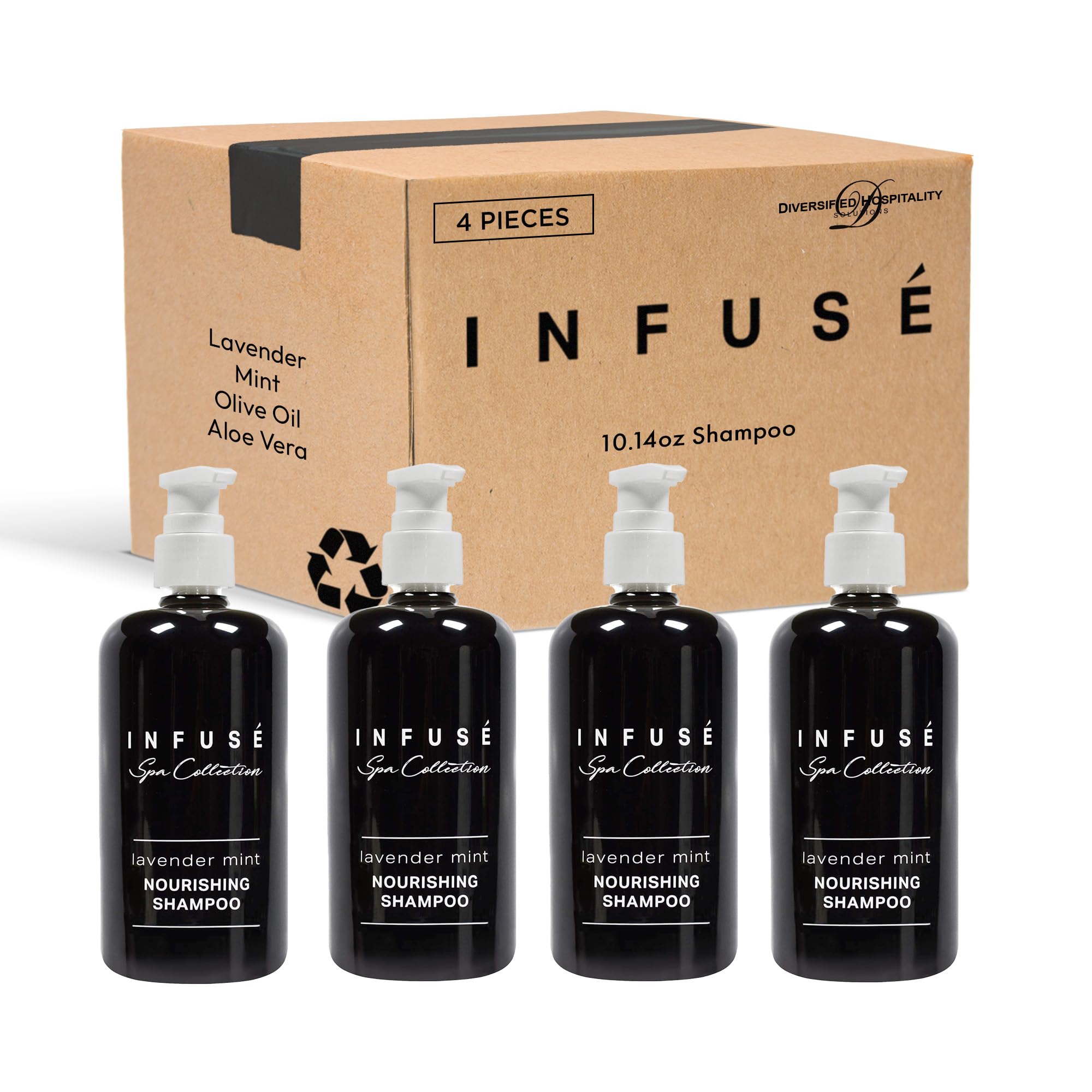 1-Shoppe All-In-Kit | Infuse Lavender Mint Shampoo | Spa Collection | Hotel Amenities In Pump Bottle | 10.14 Oz. / 300 Ml (4 Bot