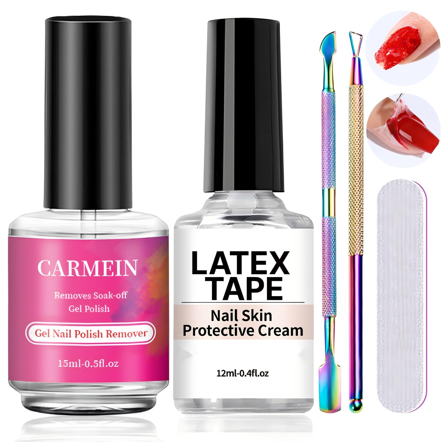 CARMEIN Gel Nail Polish Remover 15ml | Liquid Latex Cuticle Protector, Fast Peel Off No Soaking Wrapping, Remove Gel Polish in 2