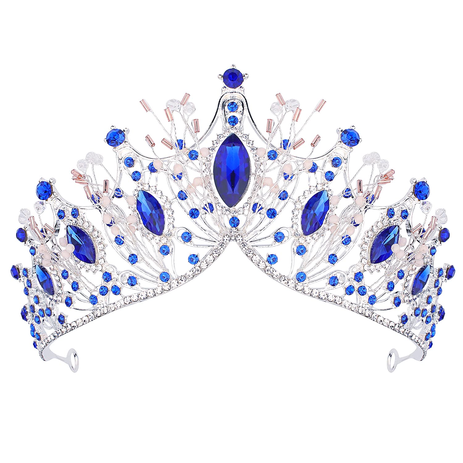 COCIDE Silver Tiara and Crown for Women Blue Gem Rhinestone Baroque Queen Headband for Girl Crystal Mermaid Princess Hair Access