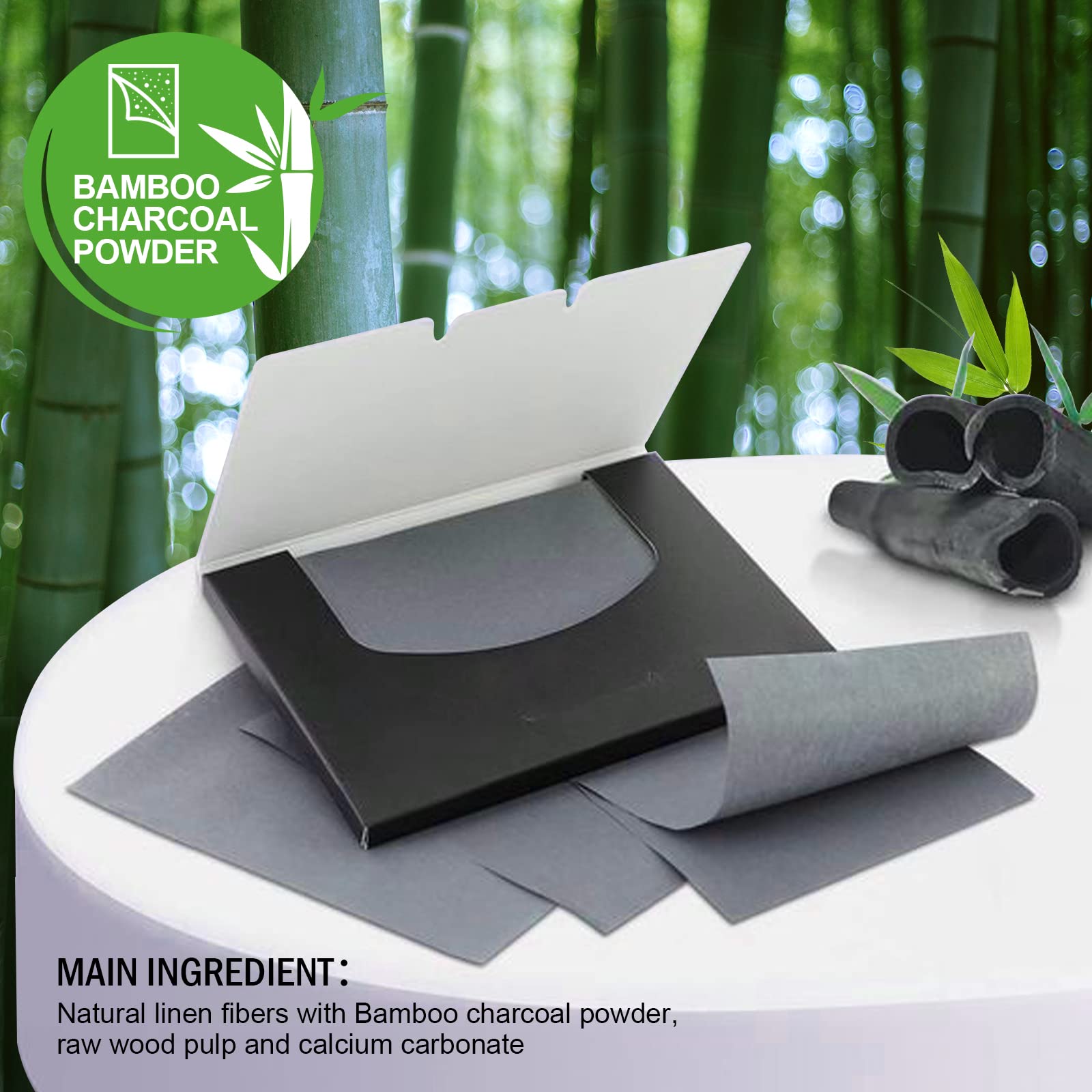 1200 Sheets Natural Blotting Paper for Oily Skin with Bamboo Charcoal, Oil Blotting Sheets for Face, Makeup Blotting Paper, 3 7/
