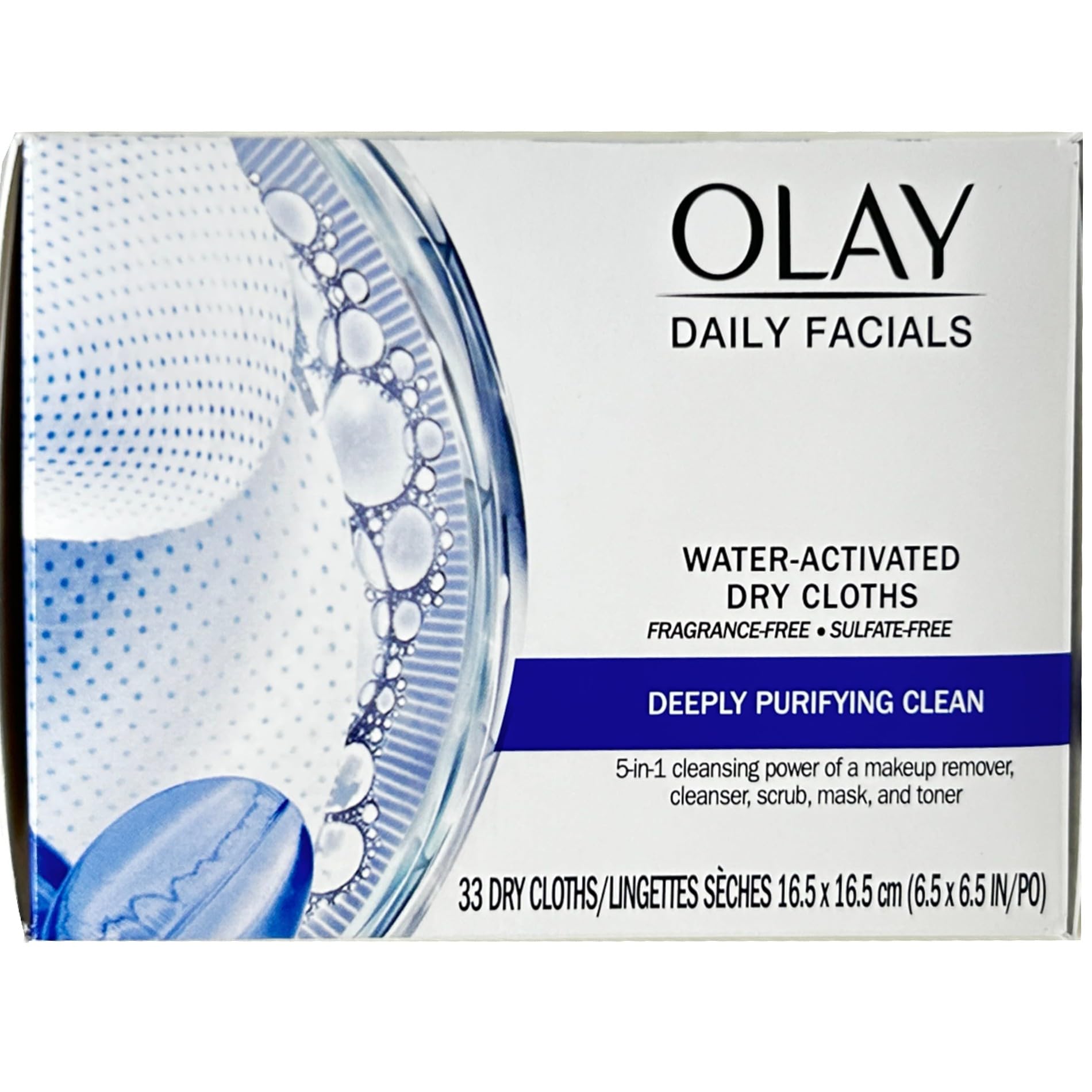 Olay Daily Deeply Clean 4-In-1 Water Activated Cleansing Face Cloths 33Ct (Pack Of 5)