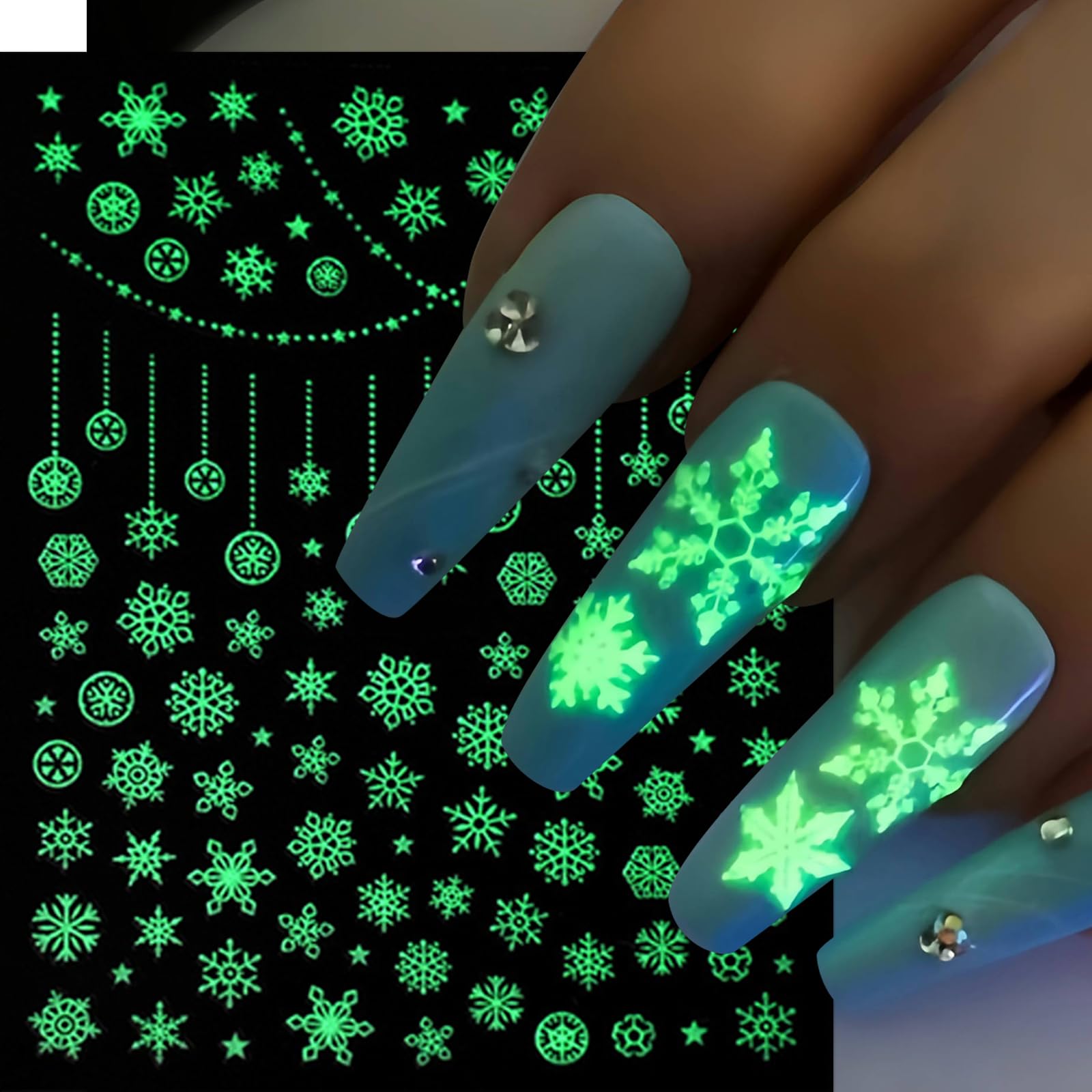Christmas Grow In The Dark Snowflake Nail Stickers 3D Self-Adhesive Snowman Santa Elk Nail Decals Luminous Christmas Tree Snowba