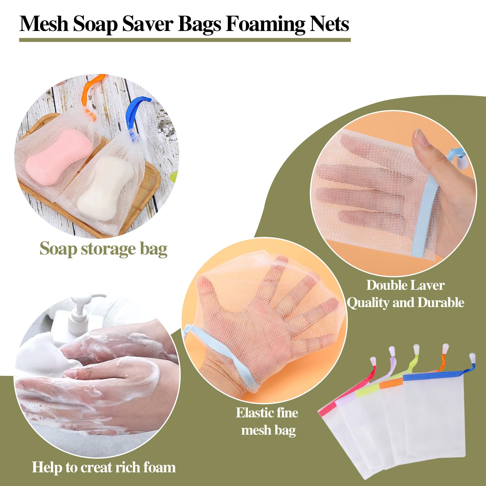 Mozeat Lens 10 Pcs Soap Bags Handmade Soap Bubble Mesh Bags Exfoliating Soap Saver Pouch Net Bags With Drawstring Body Facial Cl