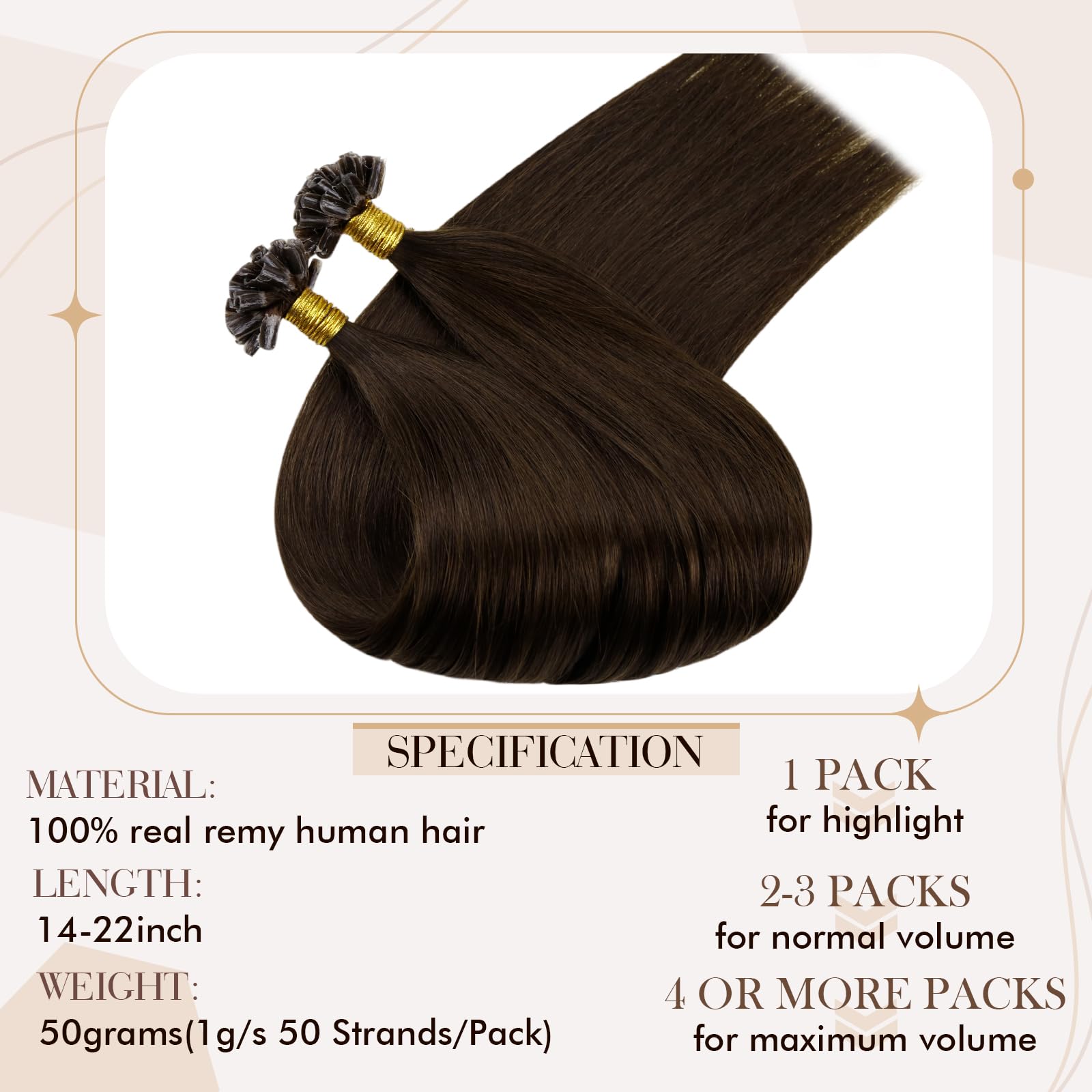 Hetto K Tip Hair Extensions Real Human Hair Brown U Tip Hair Extensions Human Hair #4 Dark Brown Remy Hair Extensions Utip Kerat