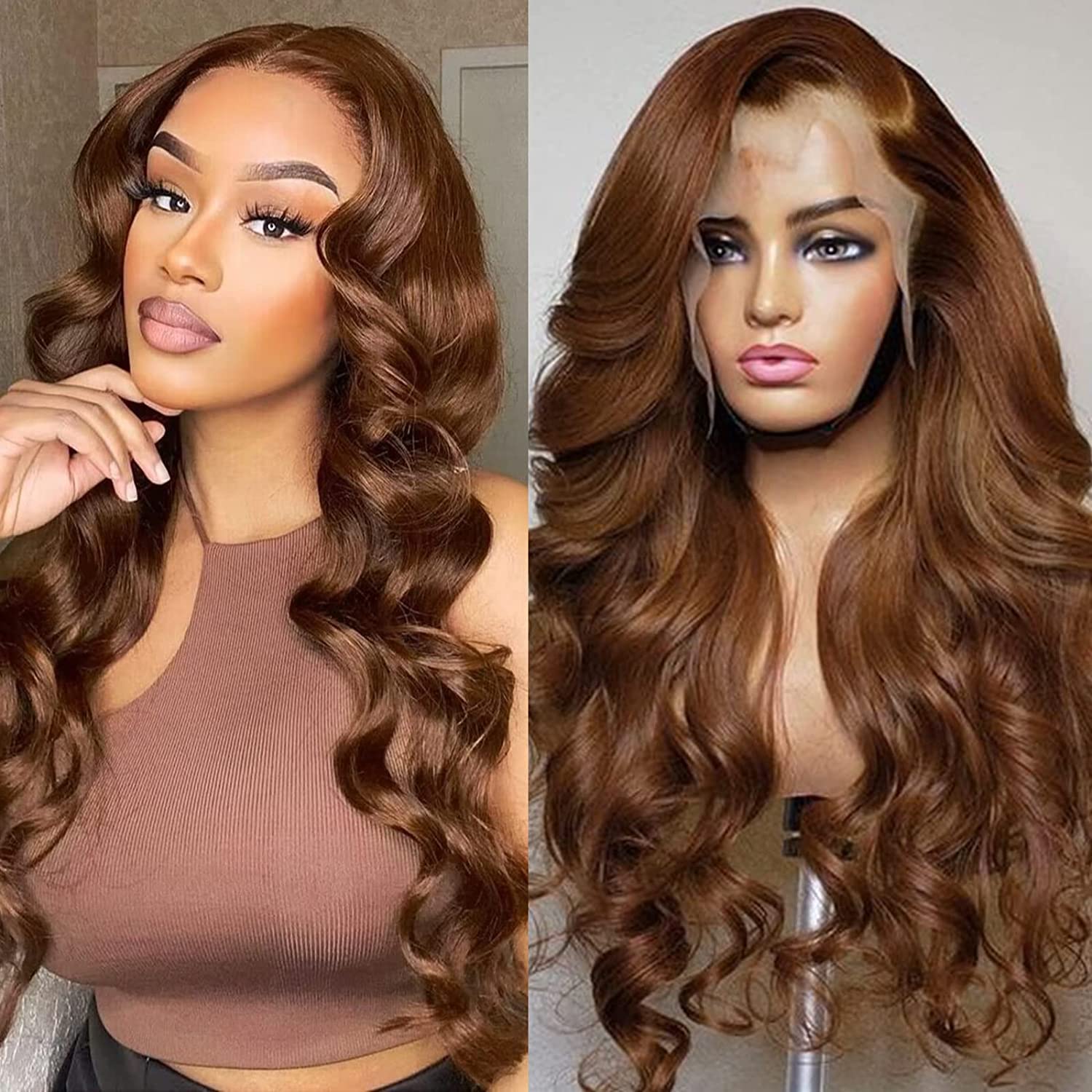 Miss Alle Chocolate Brown Lace Front Wig Human Hair 180% Density Auburn 13X4 Body Wave Lace Front Wig Human Hair Colored Hd Tran