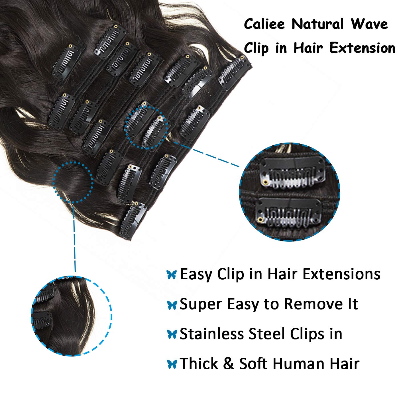 Caliee 16Inch Natural Wave Curly Clip In Hair Extension Make Full Head Hair For Black Women Human Hair Extensons Clip In Natural