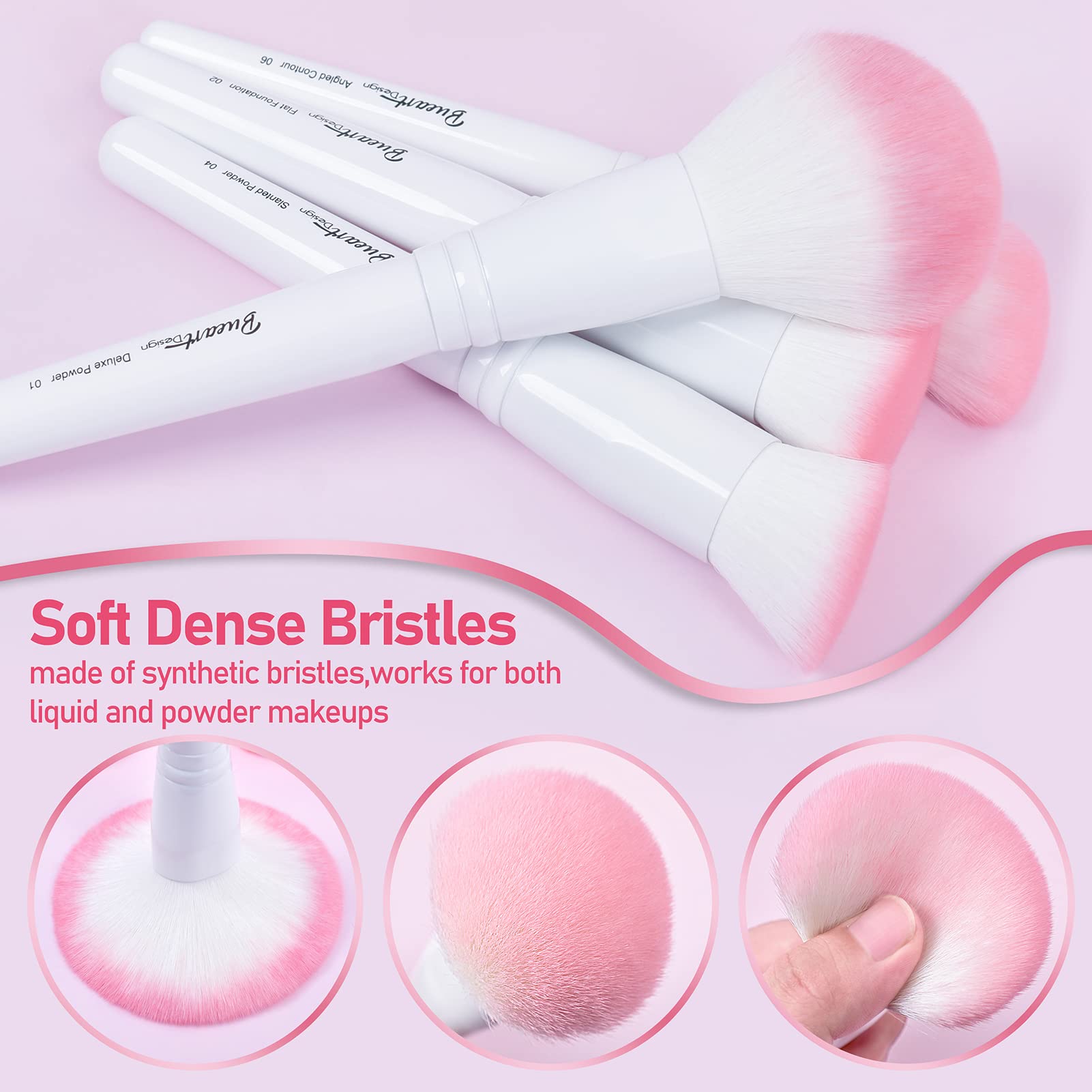 Bueart Design 16Pcs Ultra Soft Labeled Makeup Brushes Set With Brush Holder Face Brush For Foundation Powder Blending Blush Wood