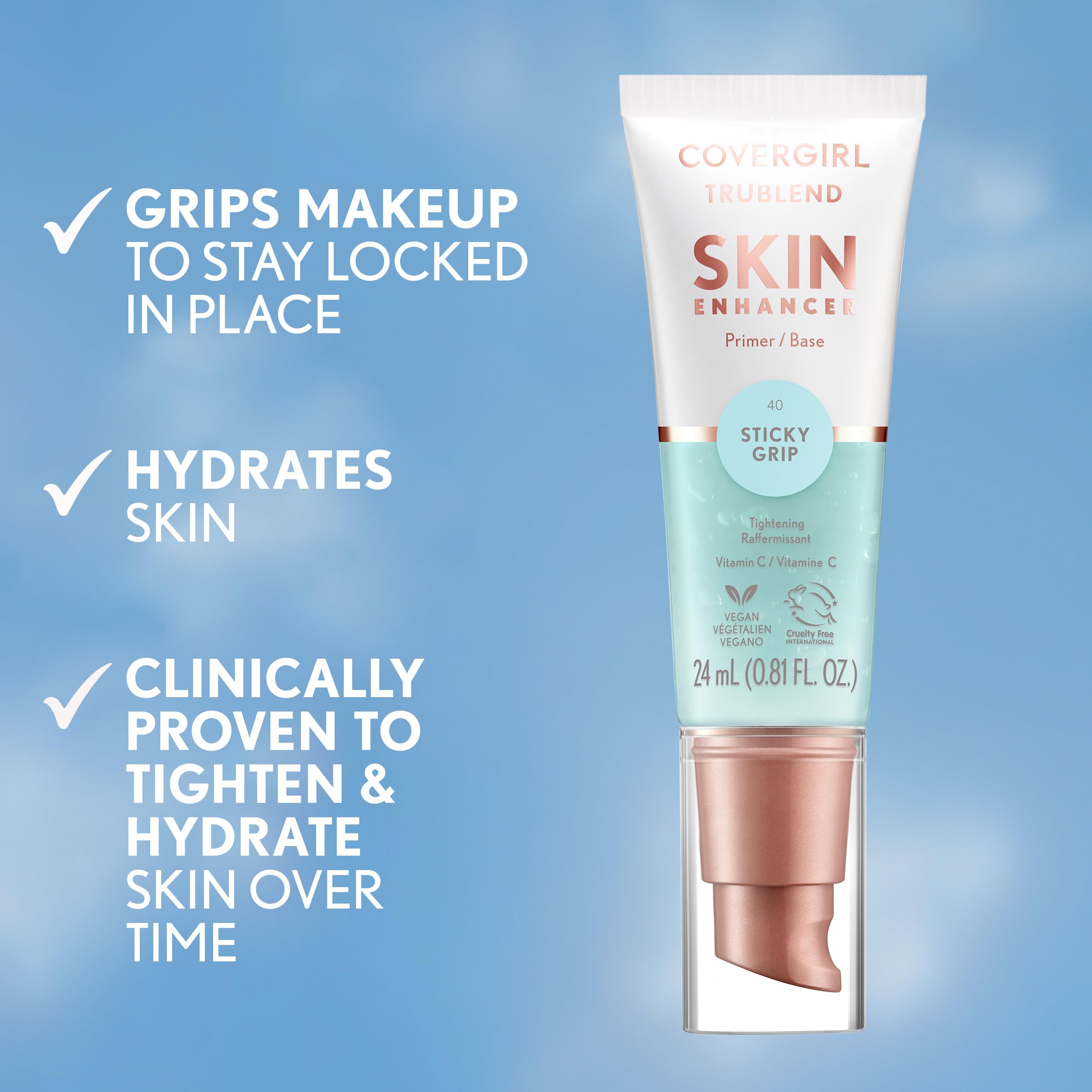 CoverGirl TruBlend Skin Enhancer, Sticky Grip, Primer, Plumps Dry Skin, Blurs Pores, Hydrating, Brightening, Lasts All Day, 0.81