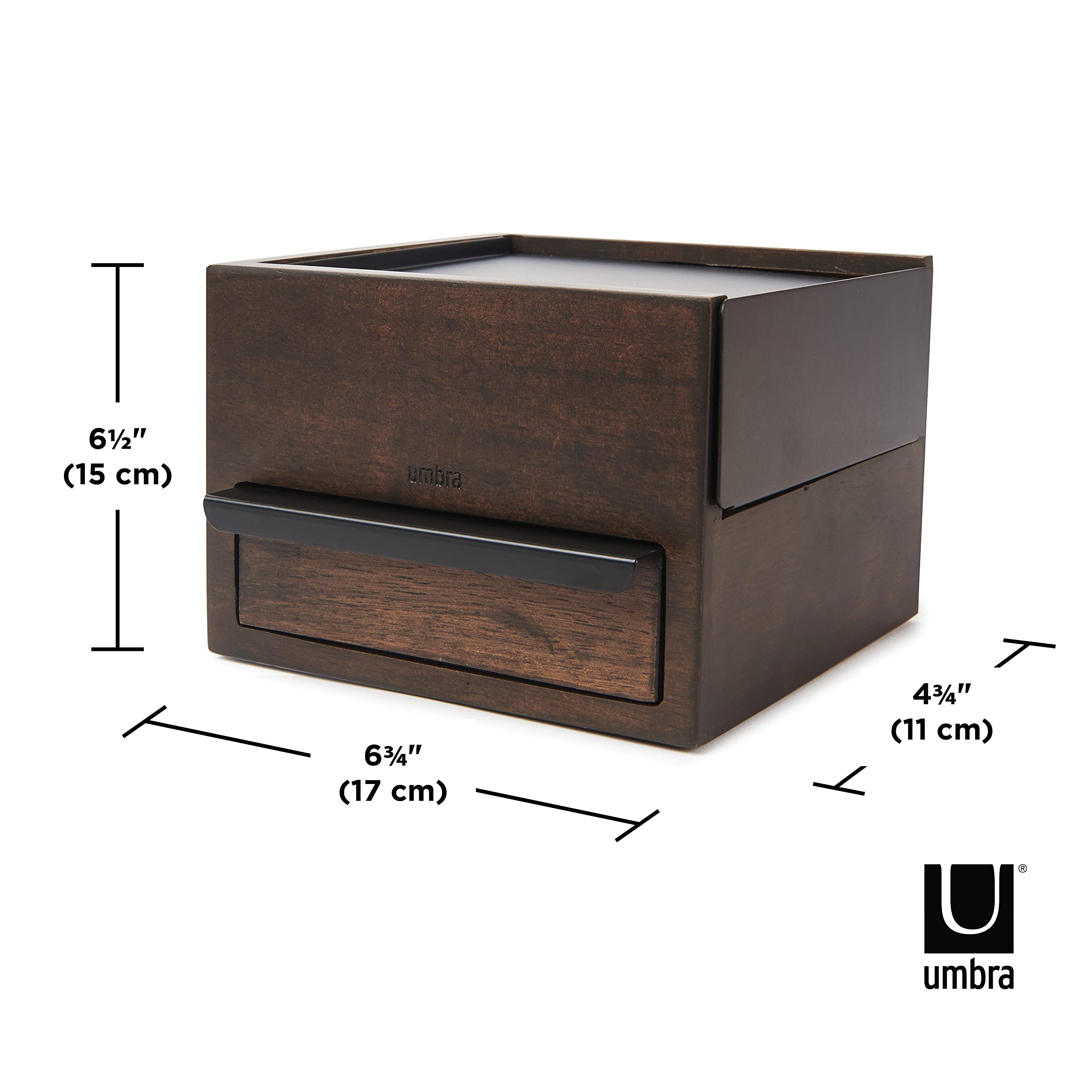 Umbra Mini Stowit Jewelry Box - Modern Keepsake Storage Organizer with Hidden Compartment Drawers for Ring, Bracelet, Watch, Nec