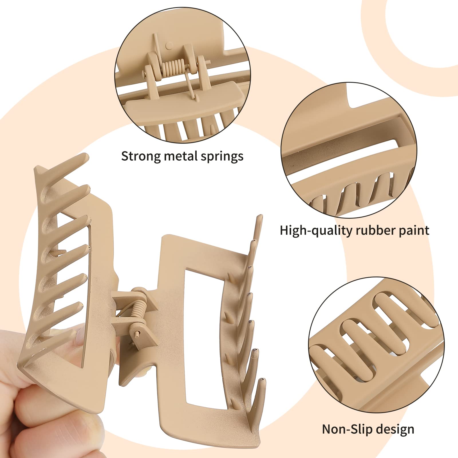 Sisiaipu 4 Inch Big Hair Claw Clips 6 Pcs for Thick Hair Square Hair Clips for Women Rectangle Nonslip Acrylic Banana Jaw Clips