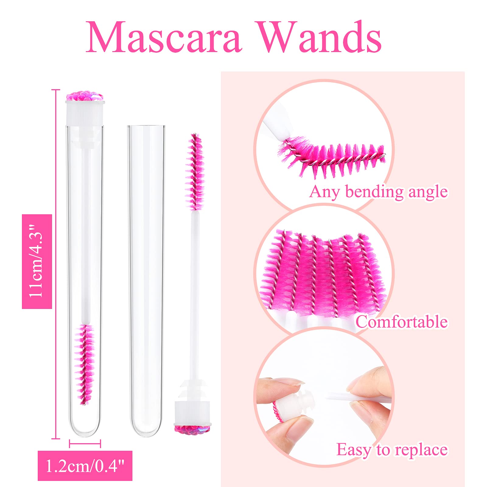 Dming 50 Pieces Disposable Mascara Brushes Eyelash Extension Brush Diamond Mascara Lash Wands with Tube Spoolies Lash Brush Make