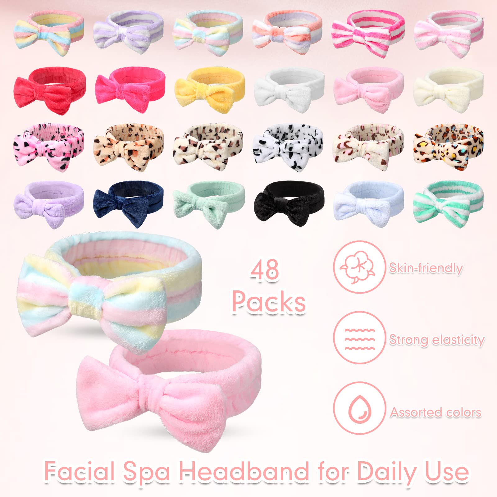 Giegxin 48 Pieces Spa Headband Bulk Bow Hair Band Facial Makeup Headbands Fluffy Plush Headband For Women Washing Face Spa Showe