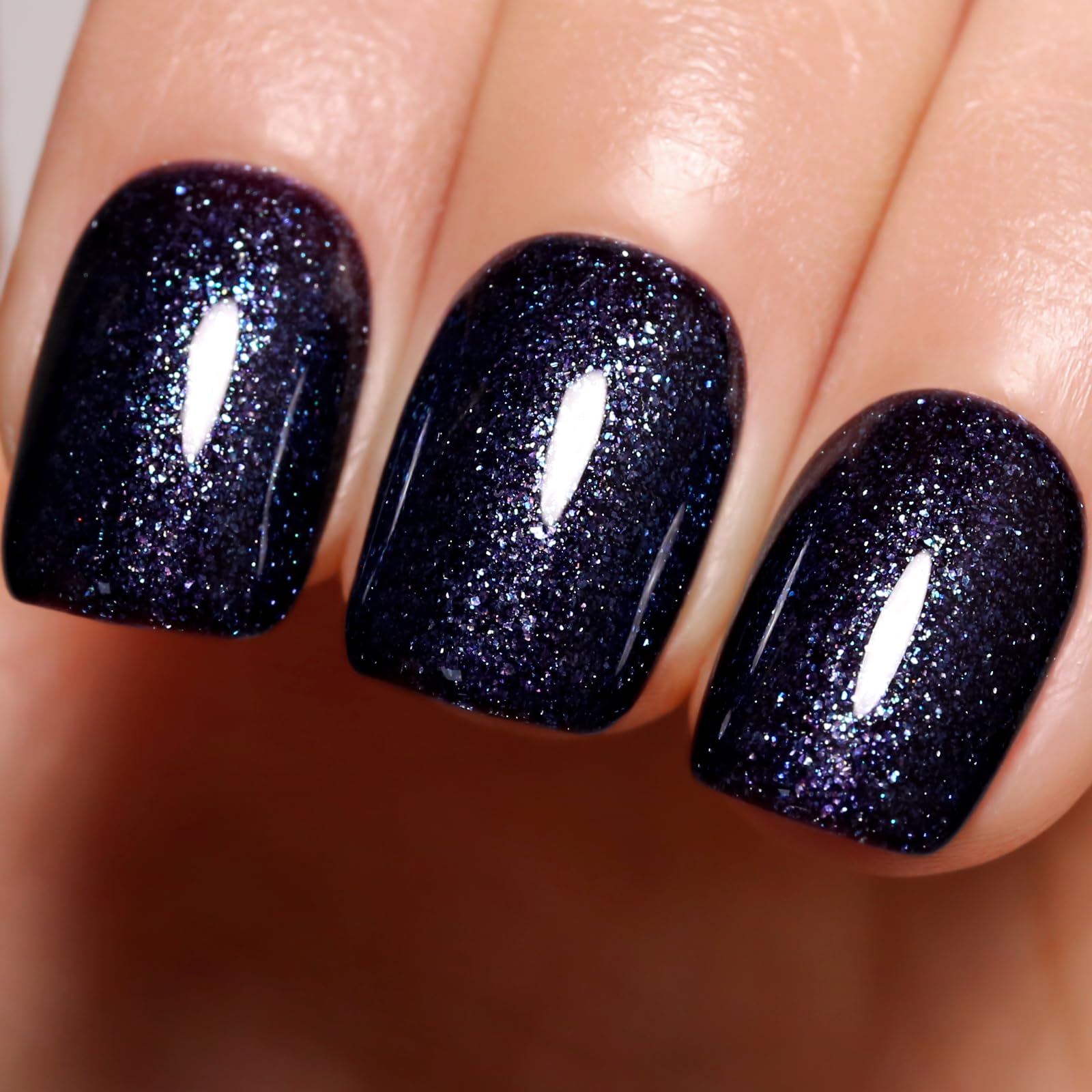 Firedeep Black Blue Gel Nail Polish, 16ml Deep Black Purple Glitter Sparkle Shiny Color UV/LED Soak Off Nail Gel Polish at Home