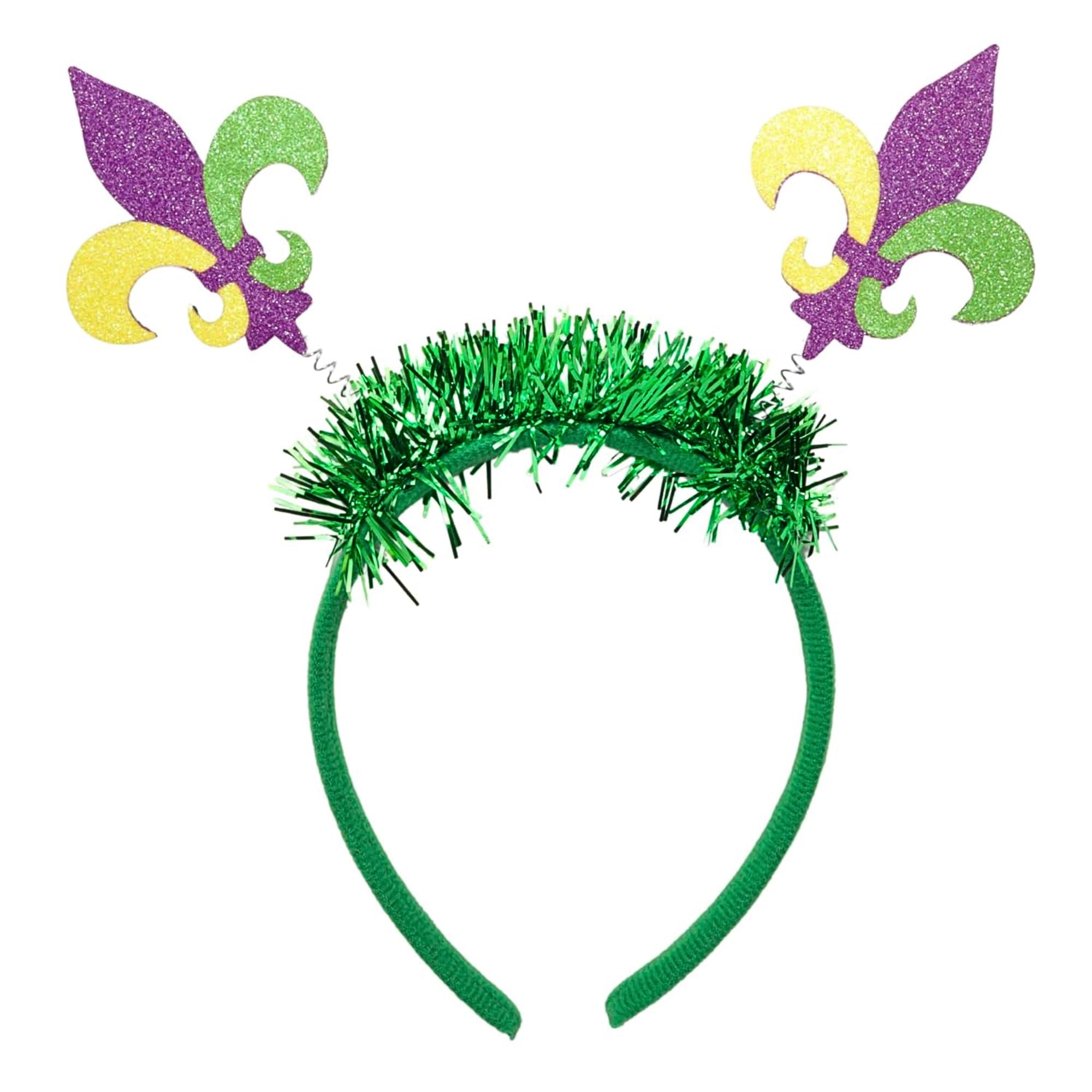 Needzo Mardi Gras Headband, Fleur De Lis Glittery Bopper Hair Band, Festive Party Parade Accessory, One Size Fits Most