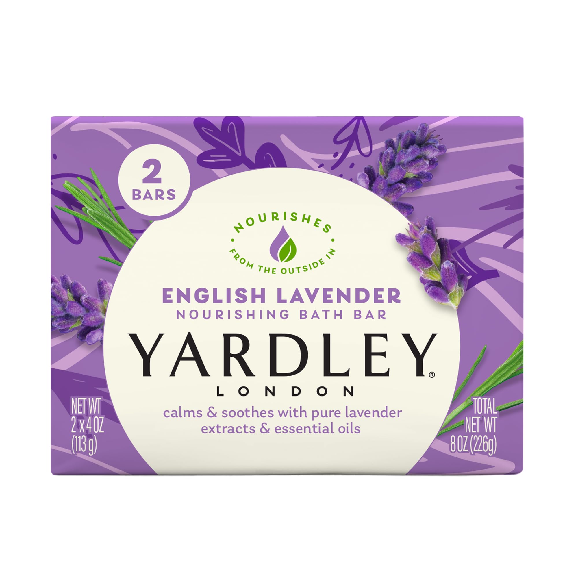 Yardley London Nourishing Bath Soap Bar English Lavender, Calms & Soothes With Pure Lavender Extracts & Essential Oils 4.0 Oz Ba