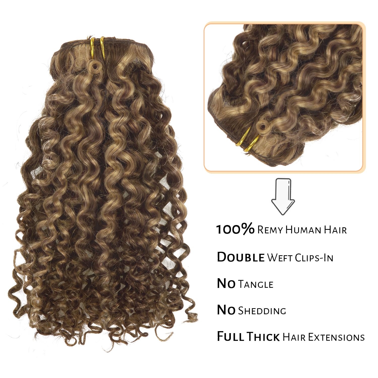Lacer Clip In Human Hair Extensions Jerry Curly 3B 3C Curly Real Remy Human Hair Extensions For Black Women Highlighted Piano Ch