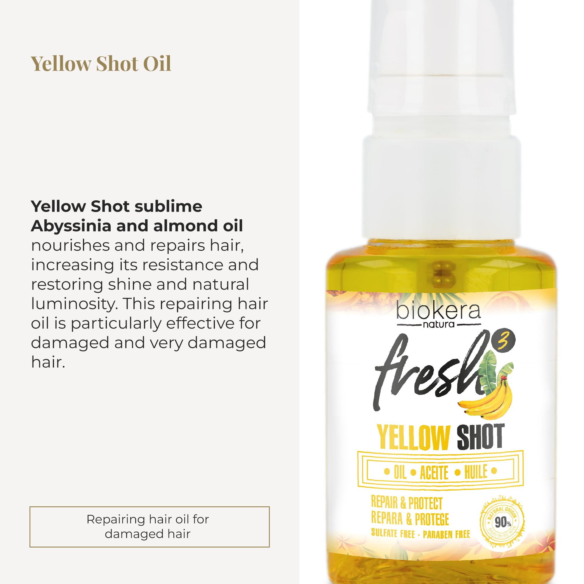SALERM - Hair Oil - Biokera Fresh Yellow Shot Oil - 75 ml - Abyssinian and Almond Oil - Nourishes, Repairs, and Protects Damaged