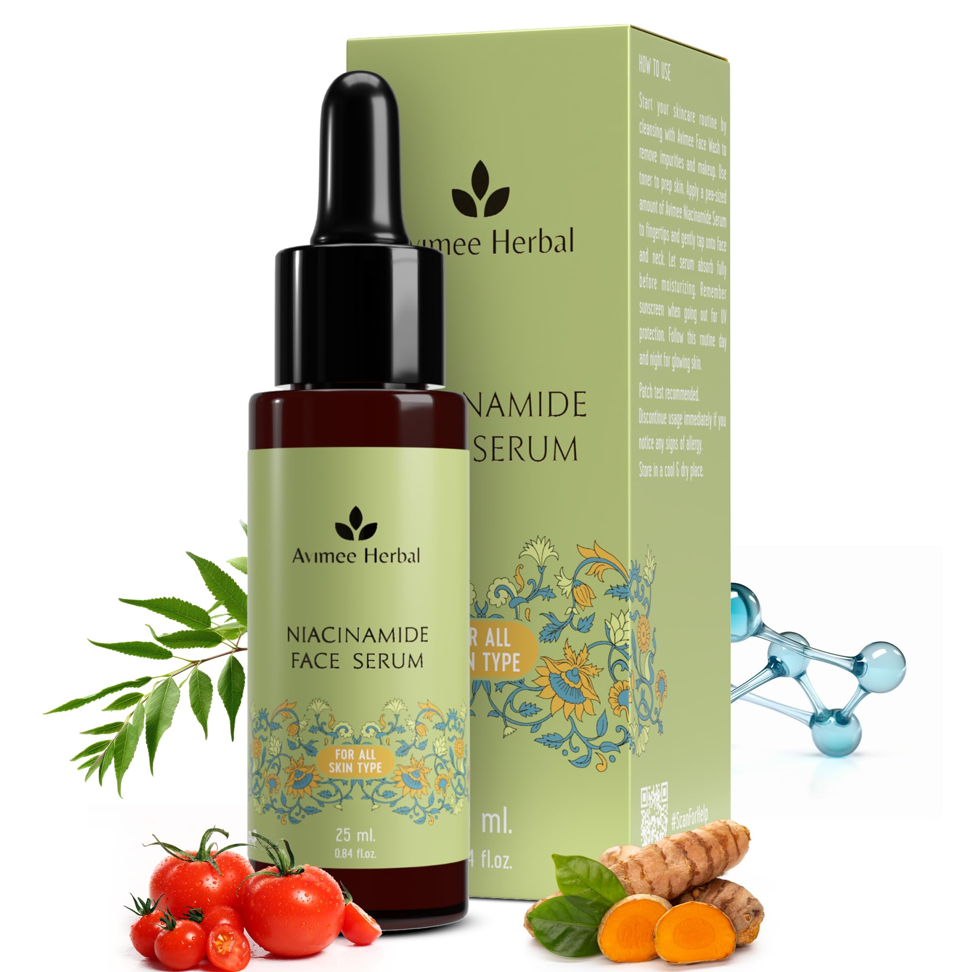 Avimee Herbal 10% Niacinamide Face Serum With Hyaluronic Acid | For Acne Marks, Blemishes & Oil Balancing With Zinc | Skin Clari