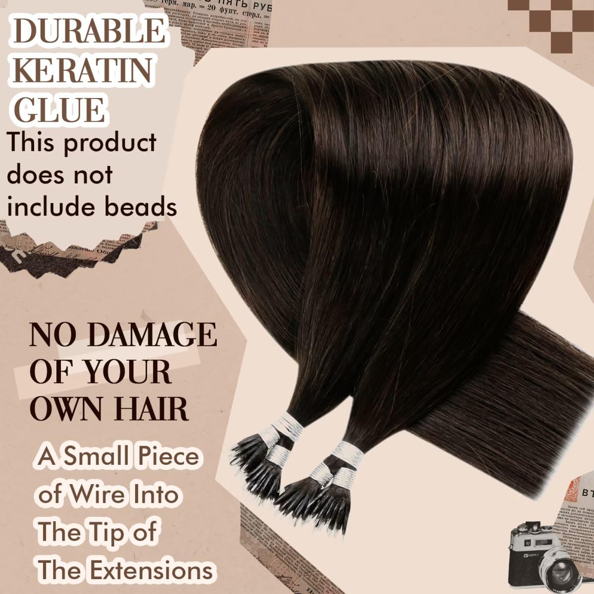 Hetto Nano Ring Hair Extensions Pre Bonded Nano Bead Hair Extensions Human Hair #2 Dark Chocolate Brown Human Hair Nano Extensio