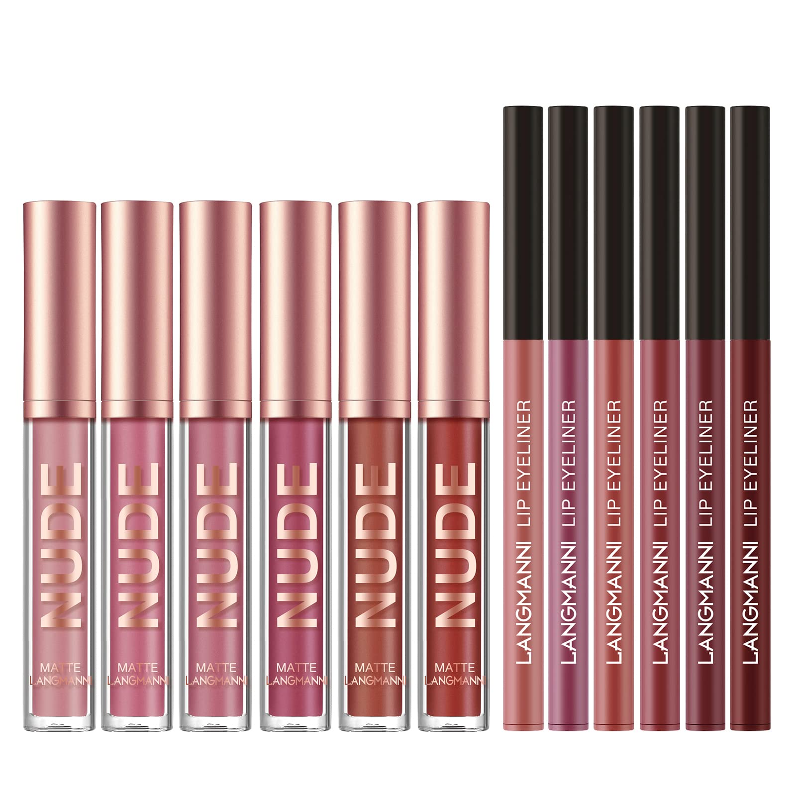Langmanni 6 Matte Lipstick With 6 Lipliners Durable Makeup Set,Long-Lasting Non-Stick Cup Not Fade Waterproof Pigmented Velvet L