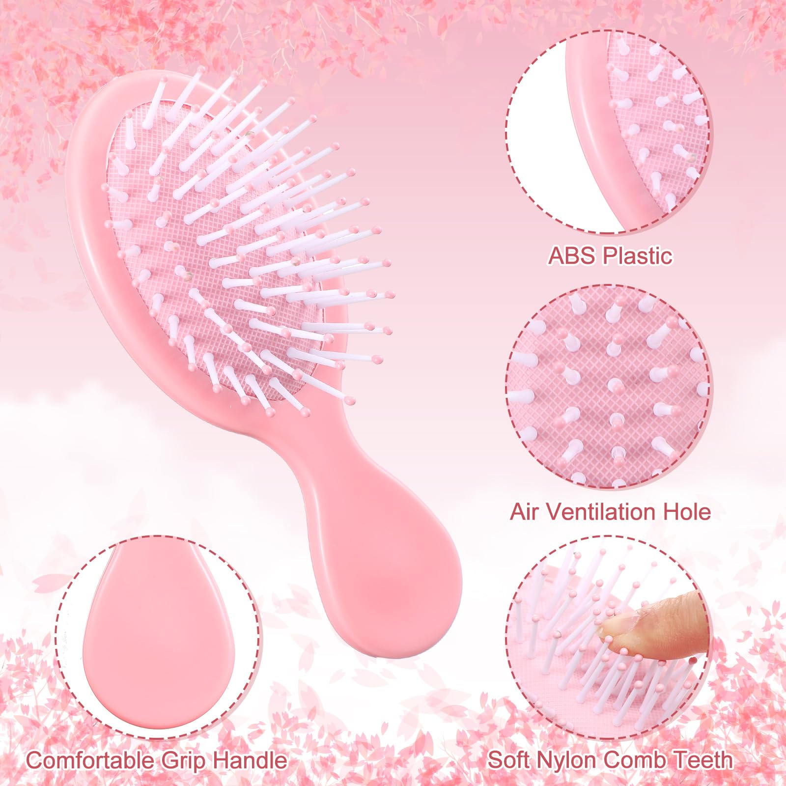 Meanplan 6 Pcs Mini Hair Brush Bulk with Bow Travel Detangling Brush Pink Coquette Small Hairbrush for Dry and Wet Hair Women Gi