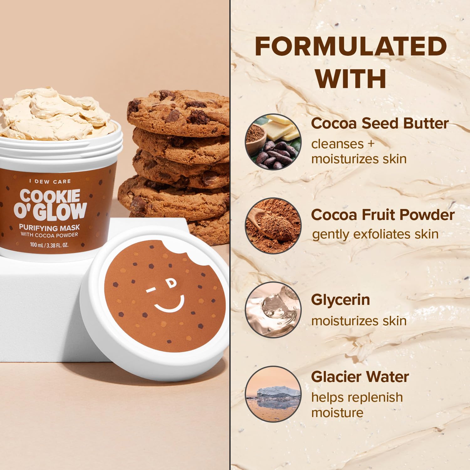 I Dew Care Wash-Off Face Mask And Headband Gift Set - How Dough I Look | Hydrating, Purifying For Dry Skin With Cocoa Seed Butte