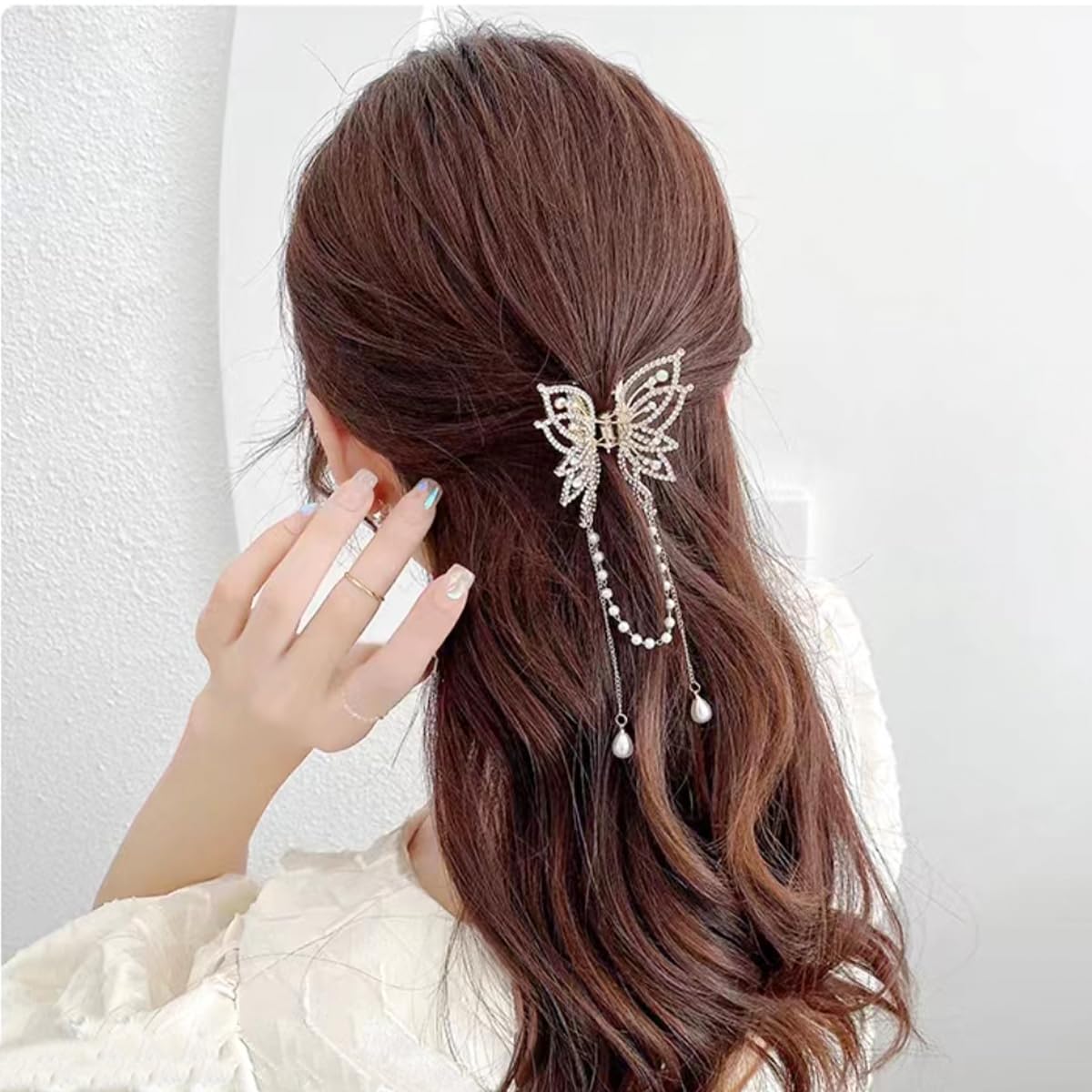 3 Pieces Butterfly Hair Claw Clip Butterfly Tassel Hair Clips Rhinestone Hair Claw Metal Hair Clips Exquisite Hair Clips Non Sli