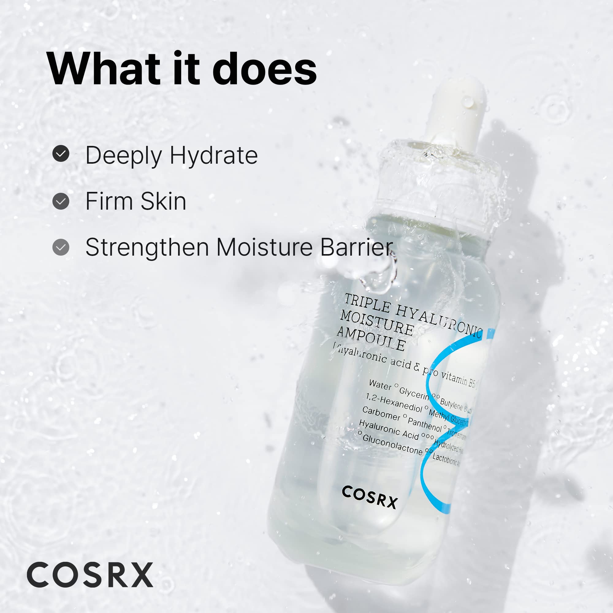 Cosrx Hydrium Triple Hyaluronic Moisture Ampoule, 40Ml  135 Floz  Hyaluronic Acid Viscous Serum  Korean Skin Care, Animal Testin
