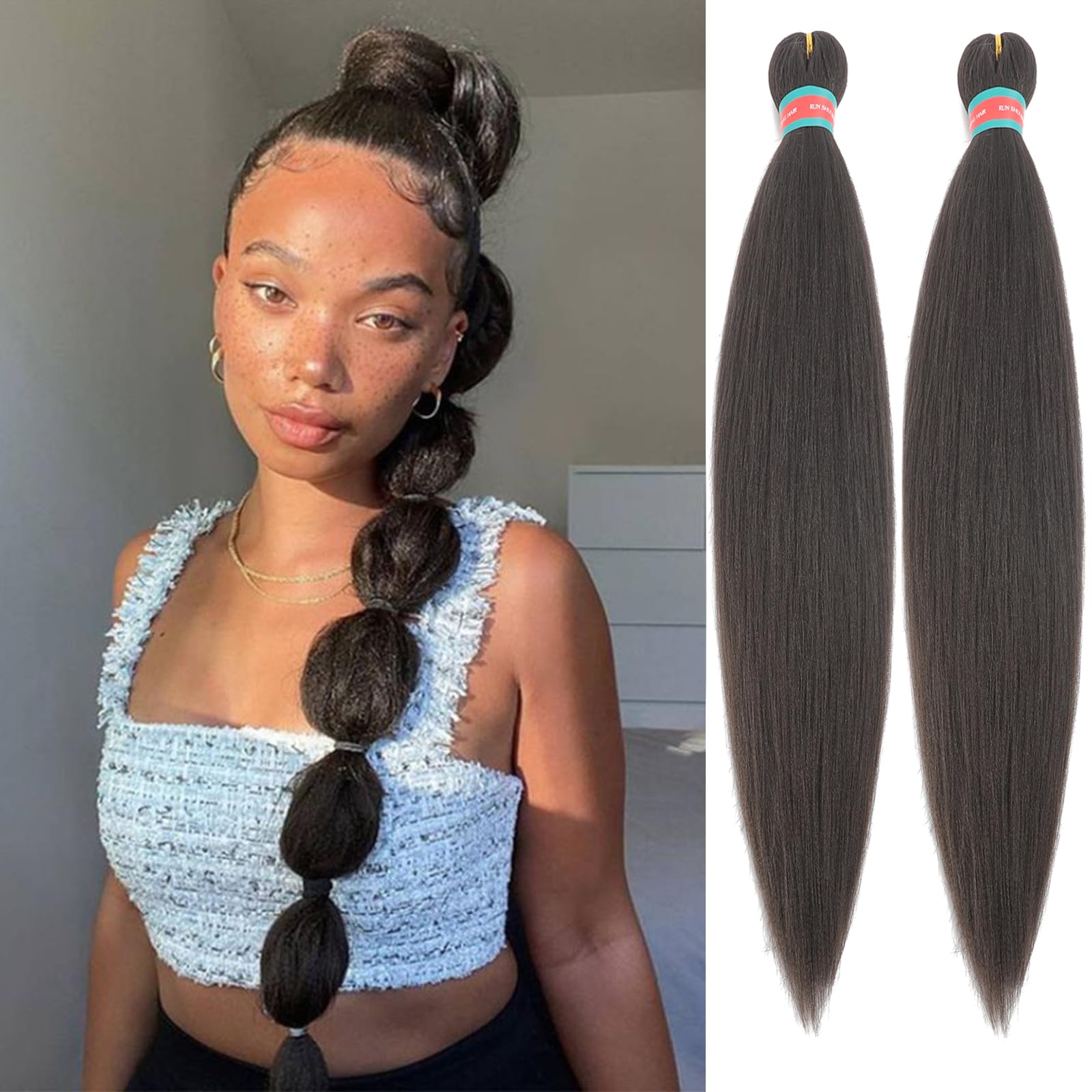 Black Brown Pre stretched Braiding Hair 2 Packs Pre feathered Braid Hair Extensions 30 Inches Kanekalon Hair Braids